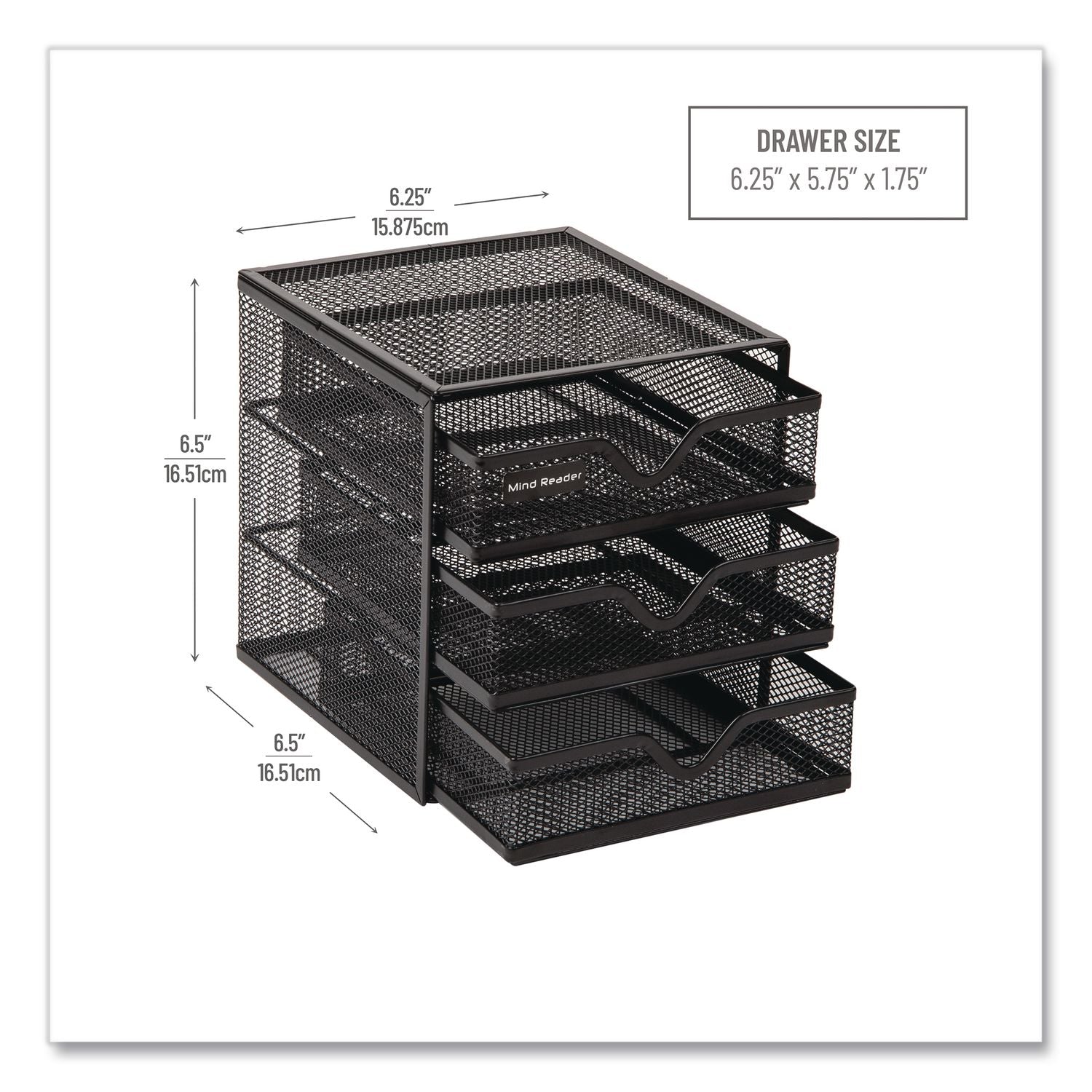 Mind Reader 3-Drawer Desktop Storage Organizer, 6.25 X 6.5 X 6.5, Black, Metal Mesh