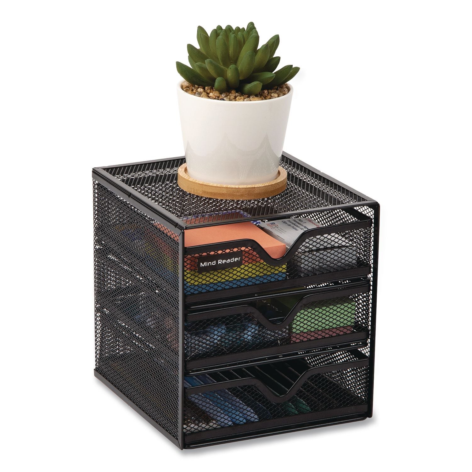 Mind Reader 3-Drawer Desktop Storage Organizer, 6.25 X 6.5 X 6.5, Black, Metal Mesh