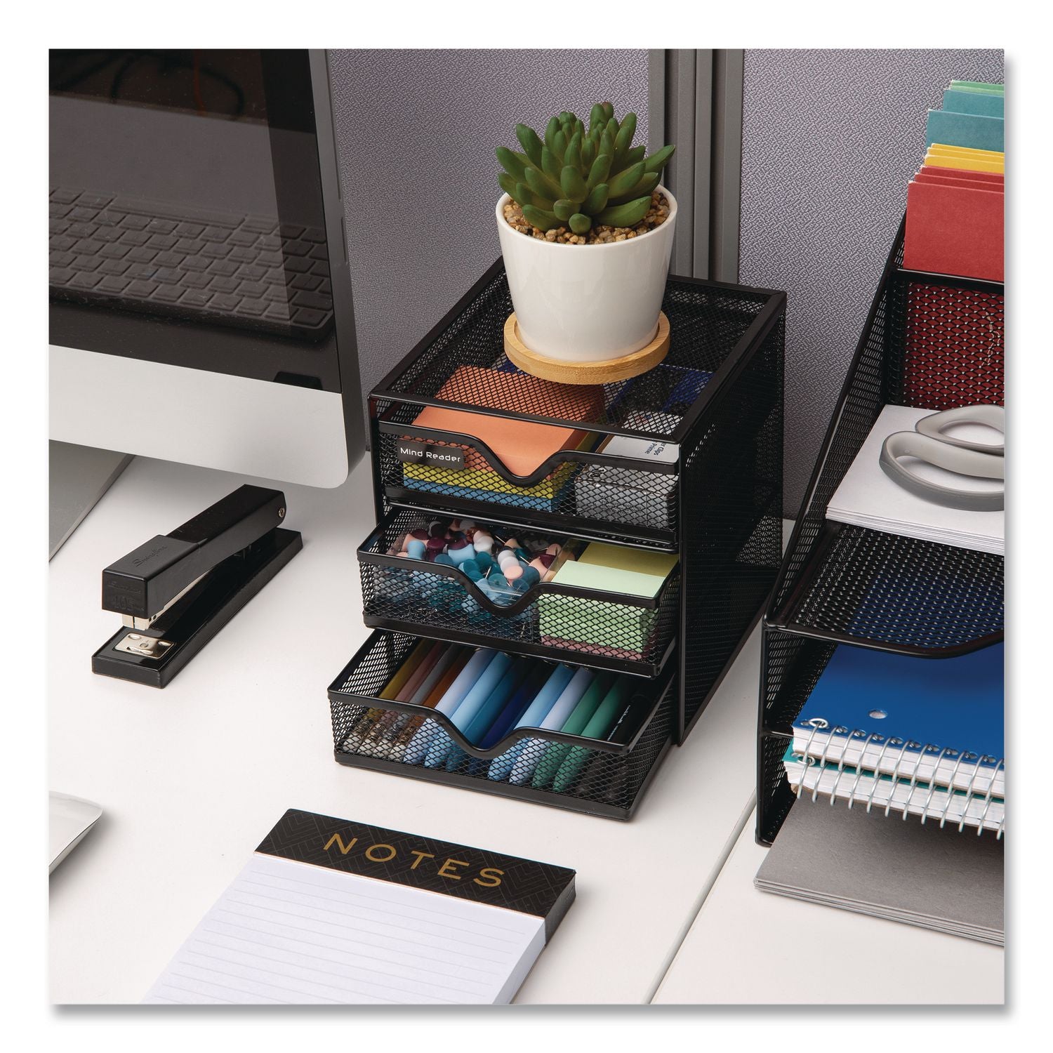 Mind Reader 3-Drawer Desktop Storage Organizer, 6.25 X 6.5 X 6.5, Black, Metal Mesh
