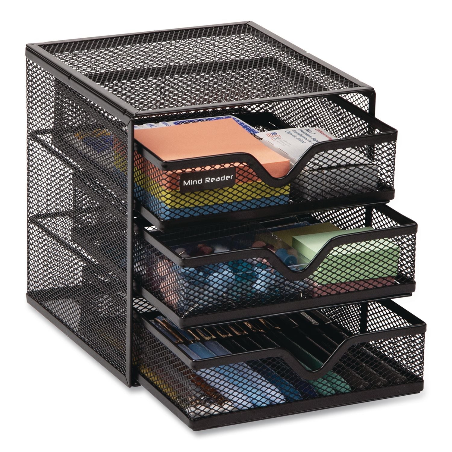 Mind Reader 3-Drawer Desktop Storage Organizer, 6.25 X 6.5 X 6.5, Black, Metal Mesh