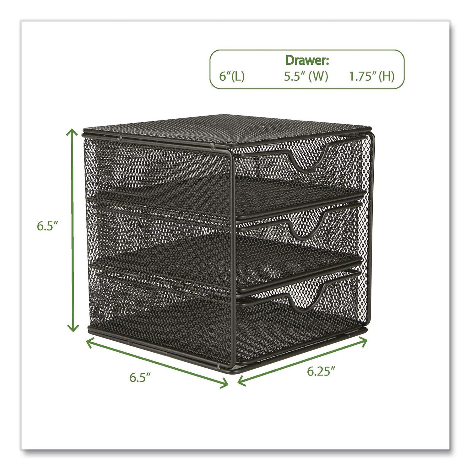 Mind Reader 3-Drawer Desktop Storage Organizer, 6.25 X 6.5 X 6.5, Black, Metal Mesh