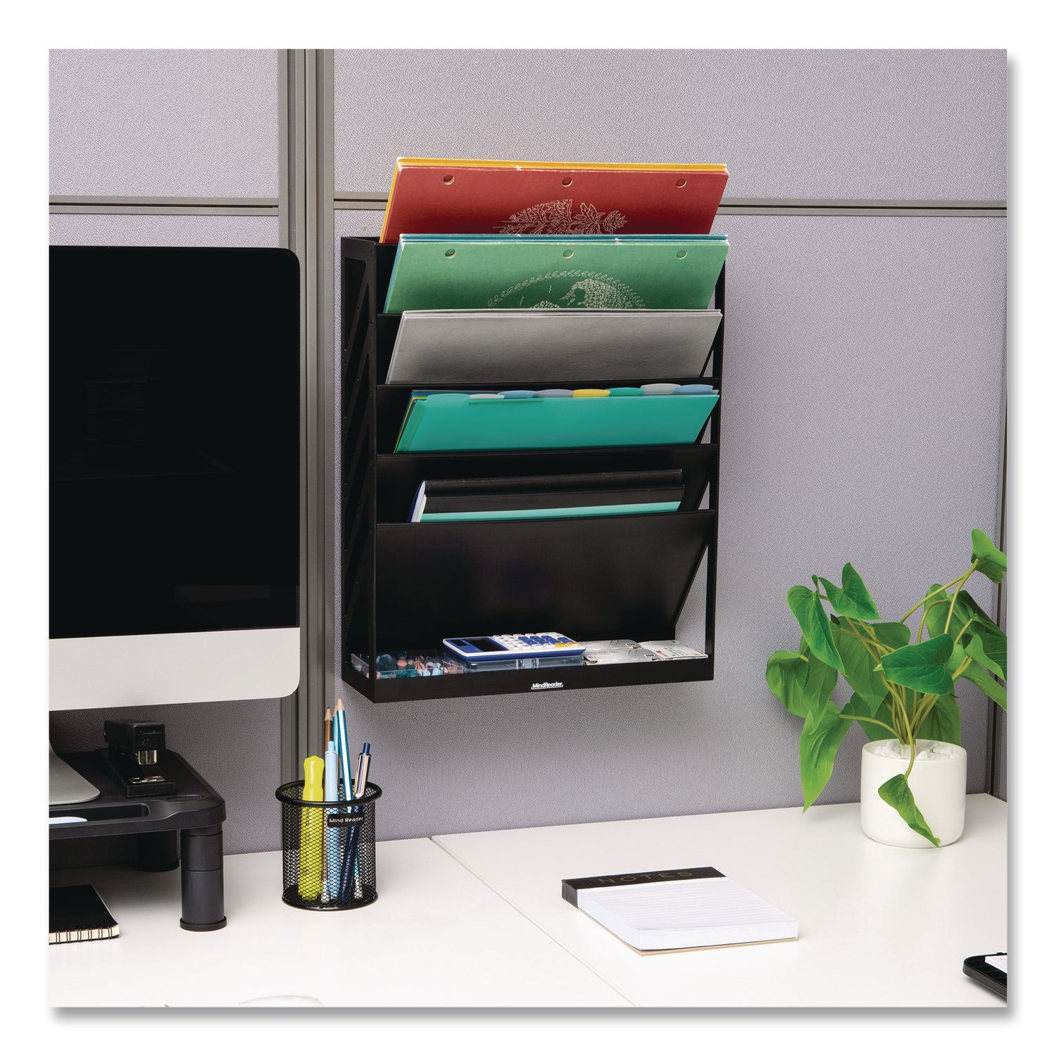 5-Compartment Plastic Mountable Wall File, 5 Sections, Letter Size, 13 X 4.25 X 16, Black