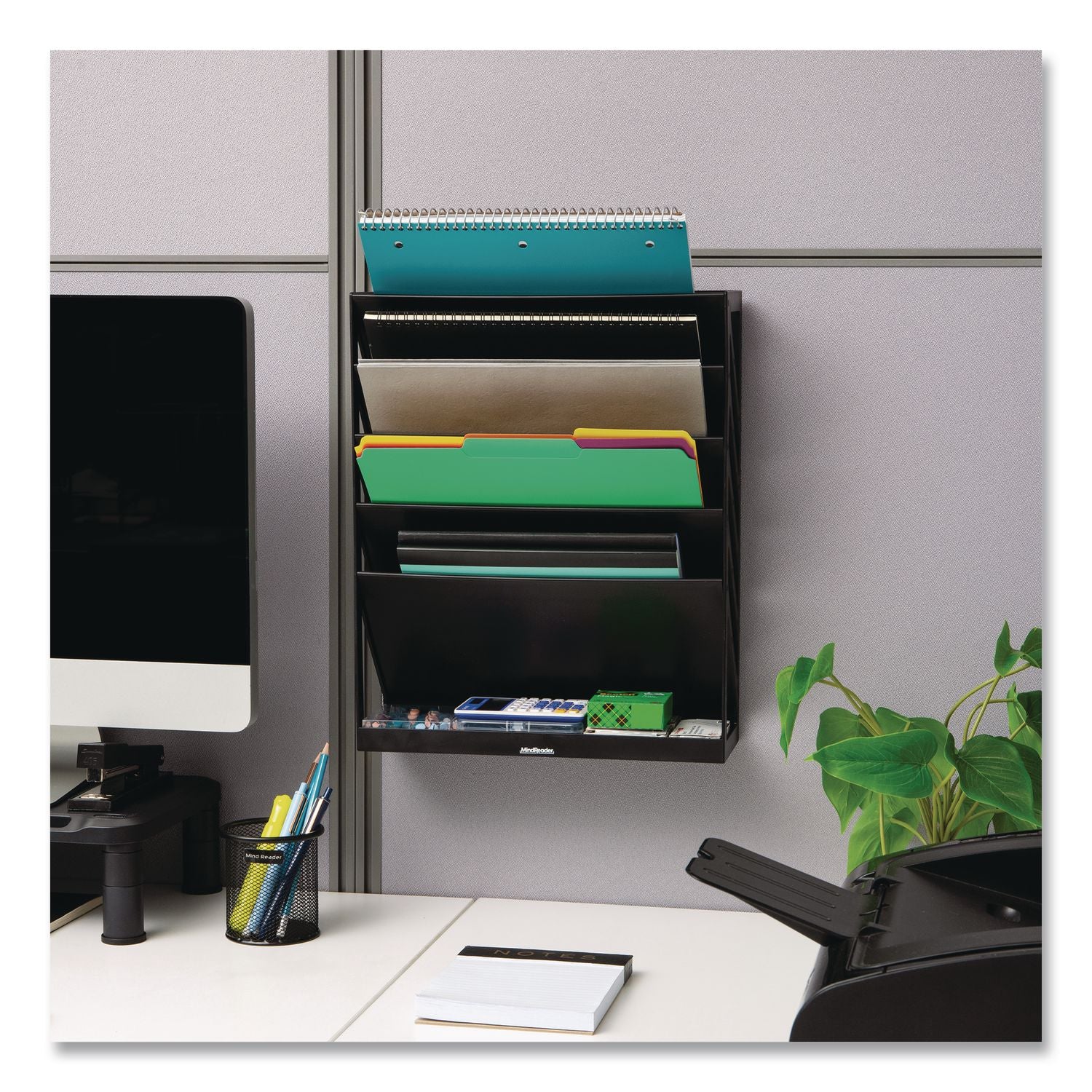 5-Compartment Plastic Mountable Wall File, 5 Sections, Letter Size, 13 X 4.25 X 16, Black