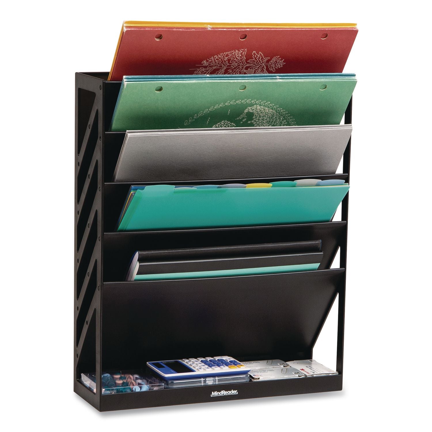 5-Compartment Plastic Mountable Wall File, 5 Sections, Letter Size, 13 X 4.25 X 16, Black