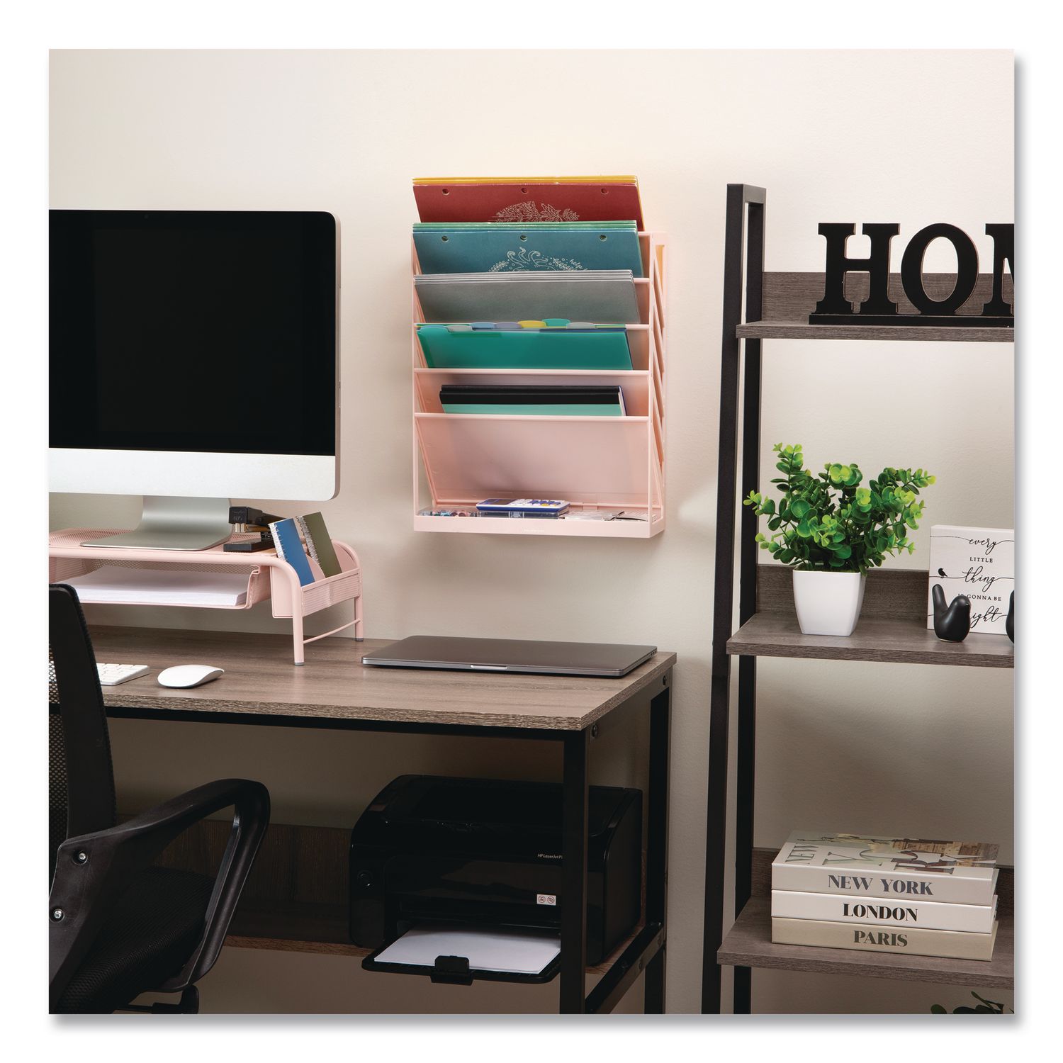 5-Compartment Plastic Mountable Wall File, 5 Sections, Letter Size, 13 X 4.25 X 16, Pink