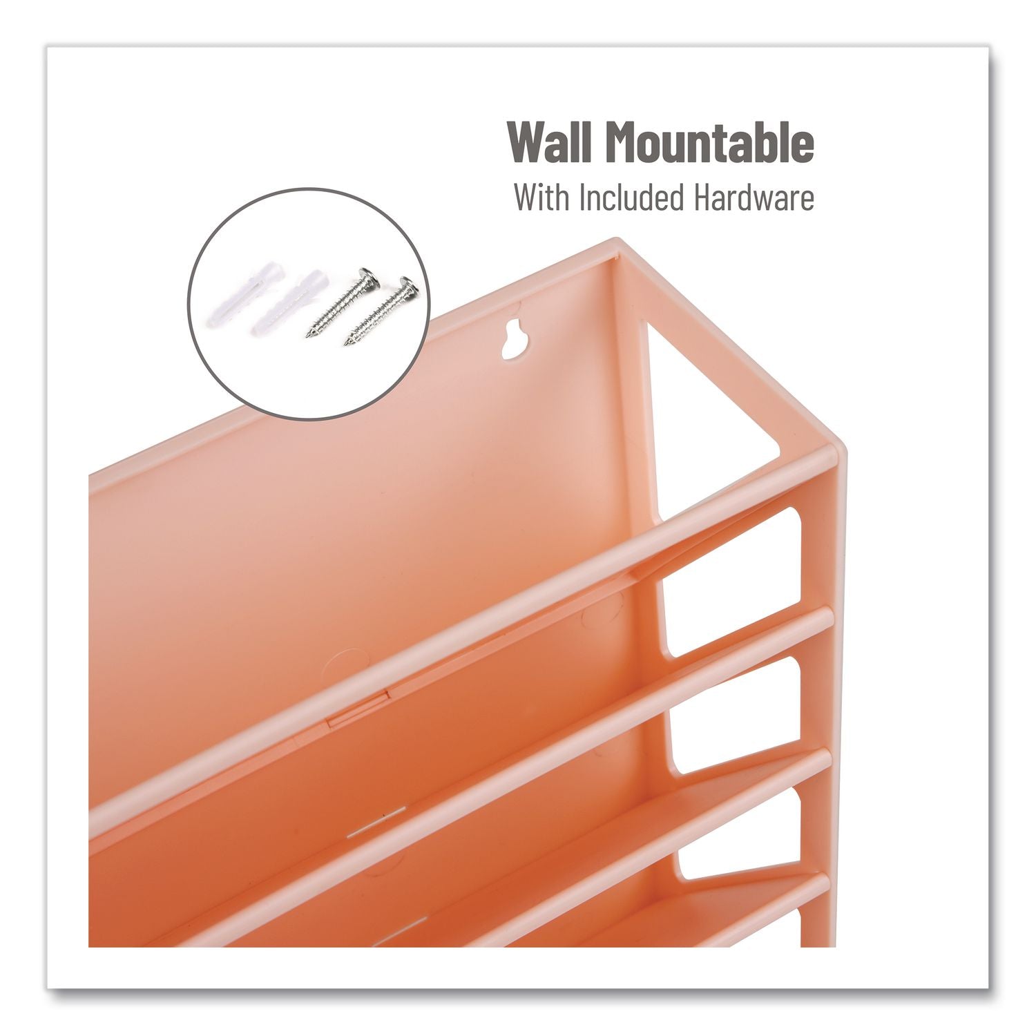 5-Compartment Plastic Mountable Wall File, 5 Sections, Letter Size, 13 X 4.25 X 16, Pink