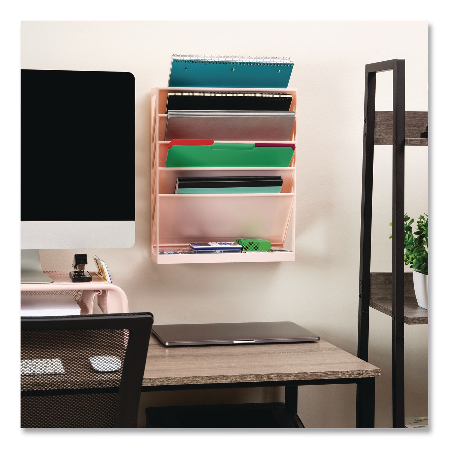 5-Compartment Plastic Mountable Wall File, 5 Sections, Letter Size, 13 X 4.25 X 16, Pink