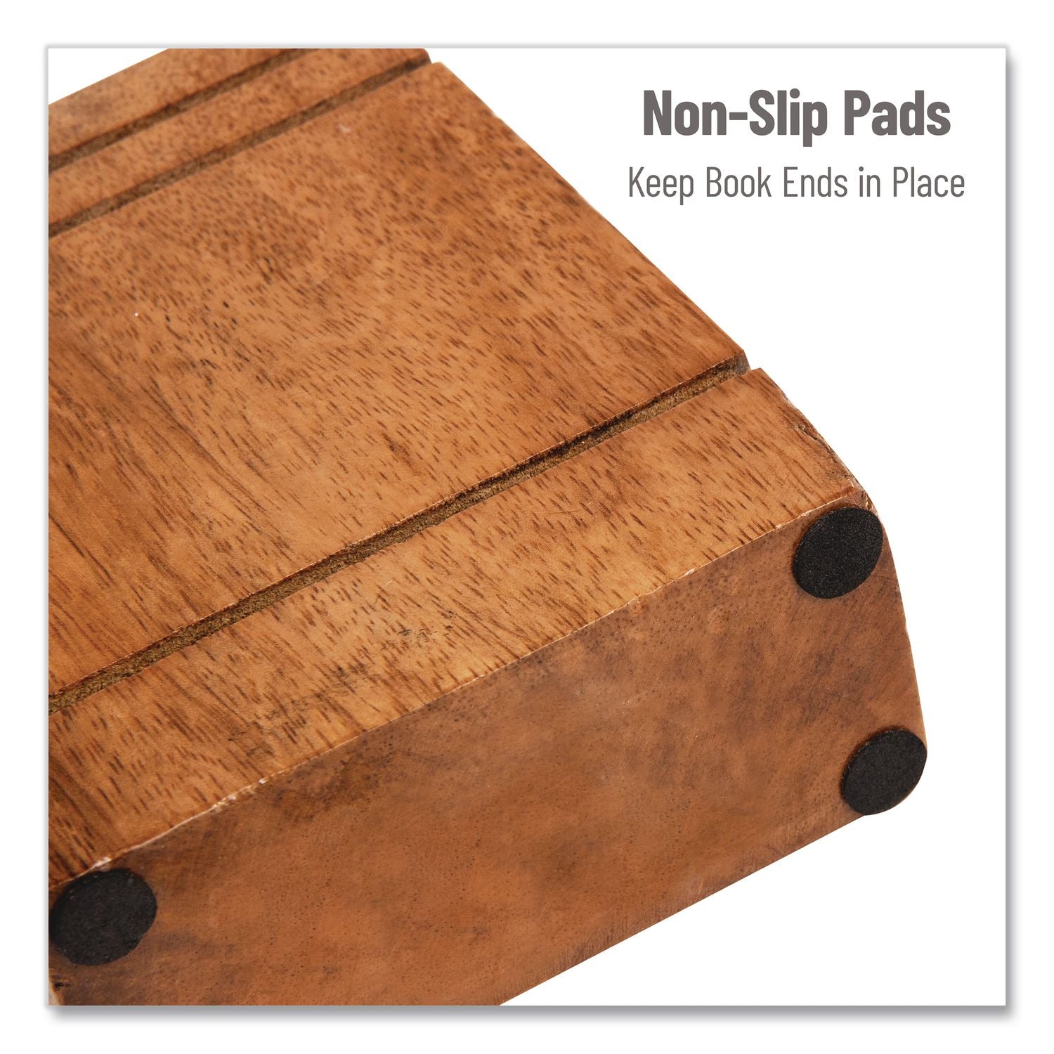 Wood Rustic Bookends, Nonskid Base, 1.5 X 4 X 4.75, Brown