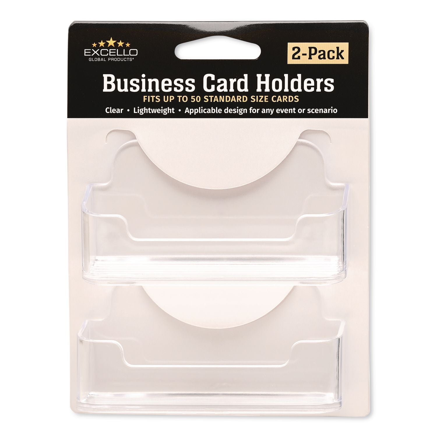 Business Card Holders, Holds 50 Cards, 3.75 X 1.5 X 1.88, Plastic, Clear, 2/Pack