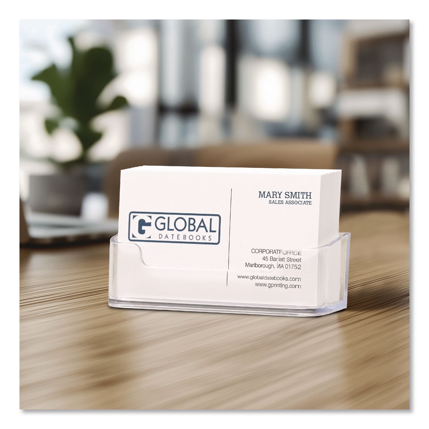 Business Card Holders, Holds 50 Cards, 3.75 X 1.5 X 1.88, Plastic, Clear, 2/Pack