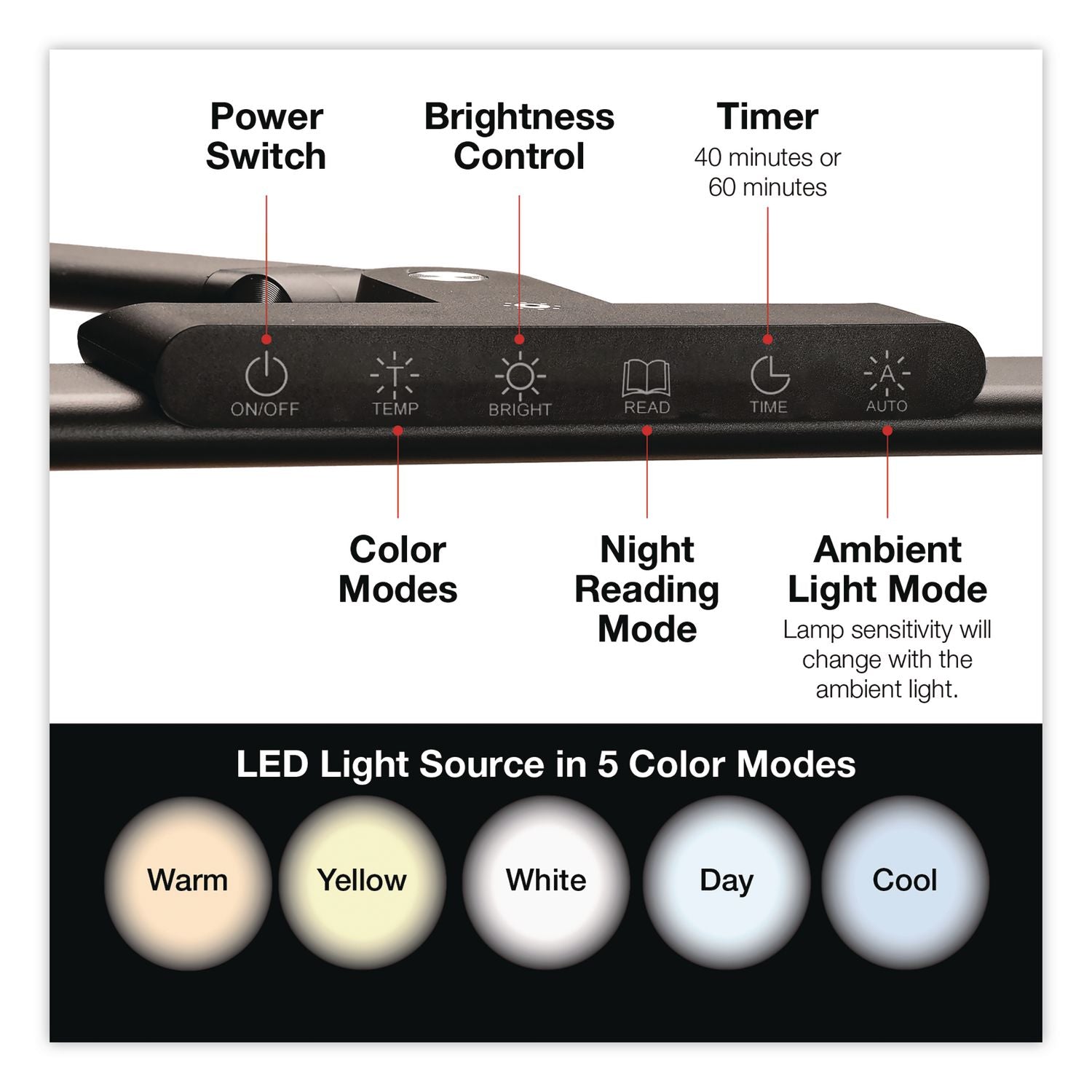 Wellness Series LED Desk Lamp, Articulating Neck, 17.5" High, Black