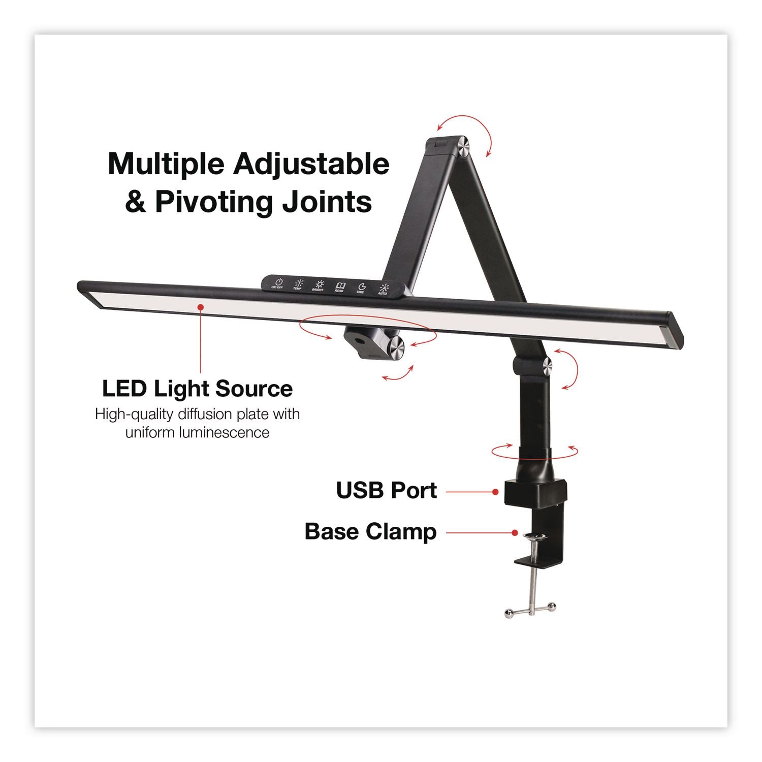Wellness Series LED Desk Lamp, Articulating Neck, 17.5" High, Black