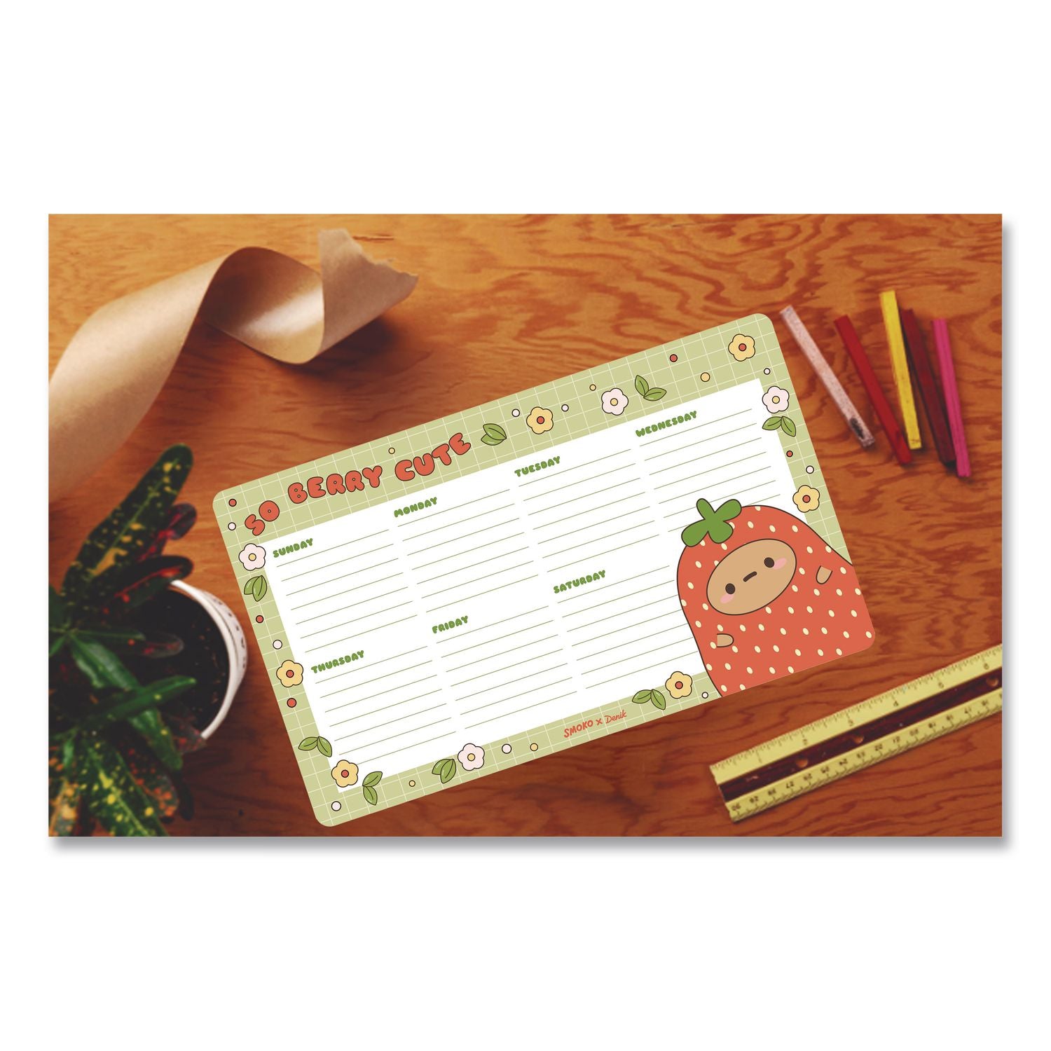 Strawberry Dumpling Notepad Calendar, 10 X 6, (52) White Sheets With Strawberry Dumpling Graphic, Undated