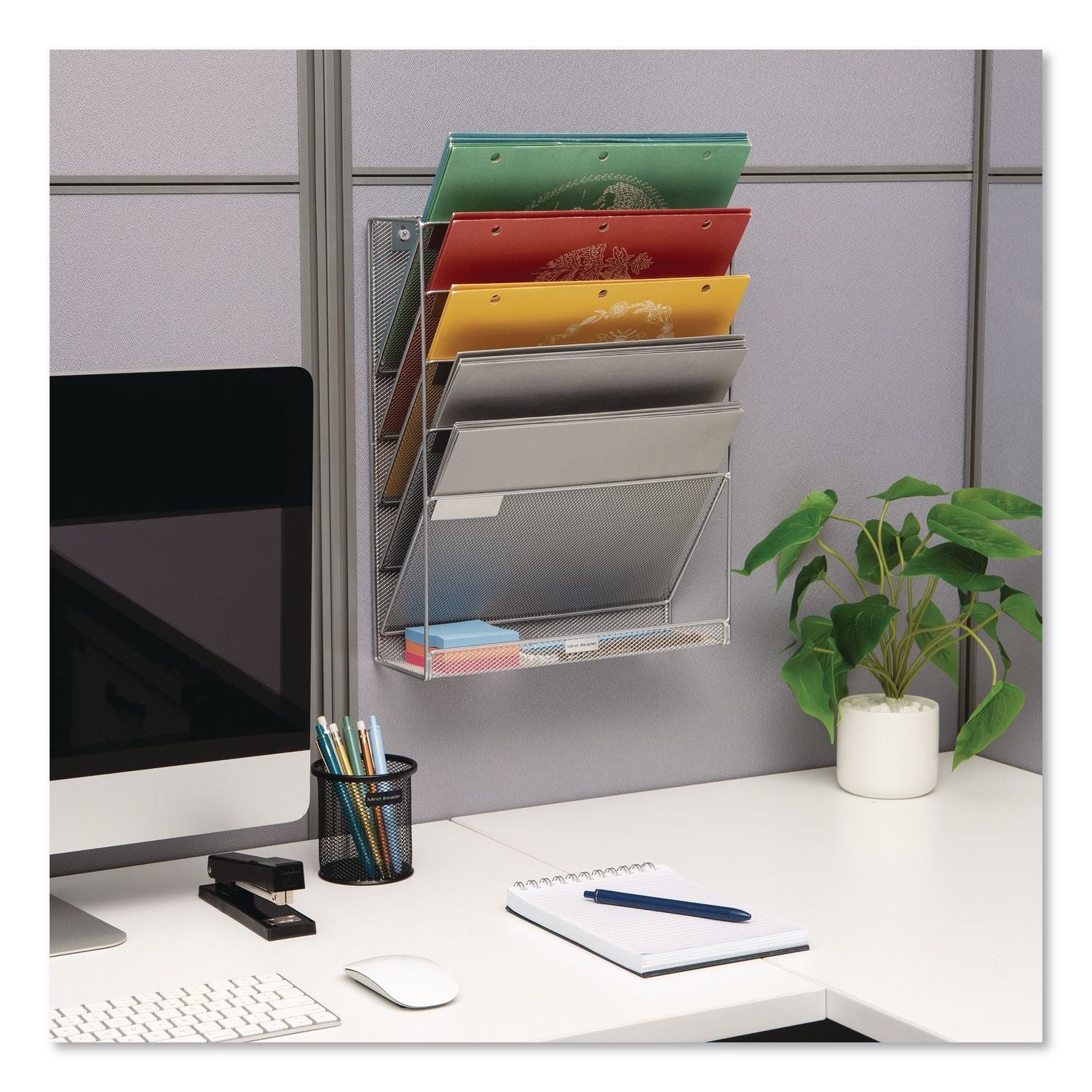 5-Pocket Metal Mesh Mountable Wall File, 5 Sections, Letter Size, 12.75 X 4 X 16, Silver