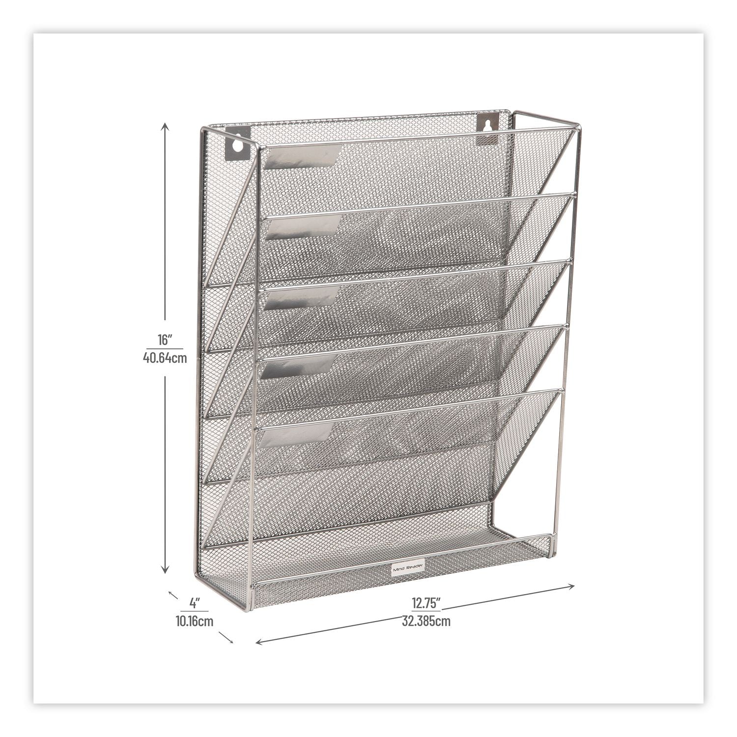5-Pocket Metal Mesh Mountable Wall File, 5 Sections, Letter Size, 12.75 X 4 X 16, Silver
