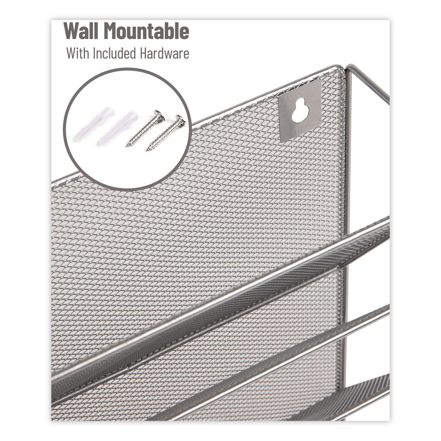 5-Pocket Metal Mesh Mountable Wall File, 5 Sections, Letter Size, 12.75 X 4 X 16, Silver