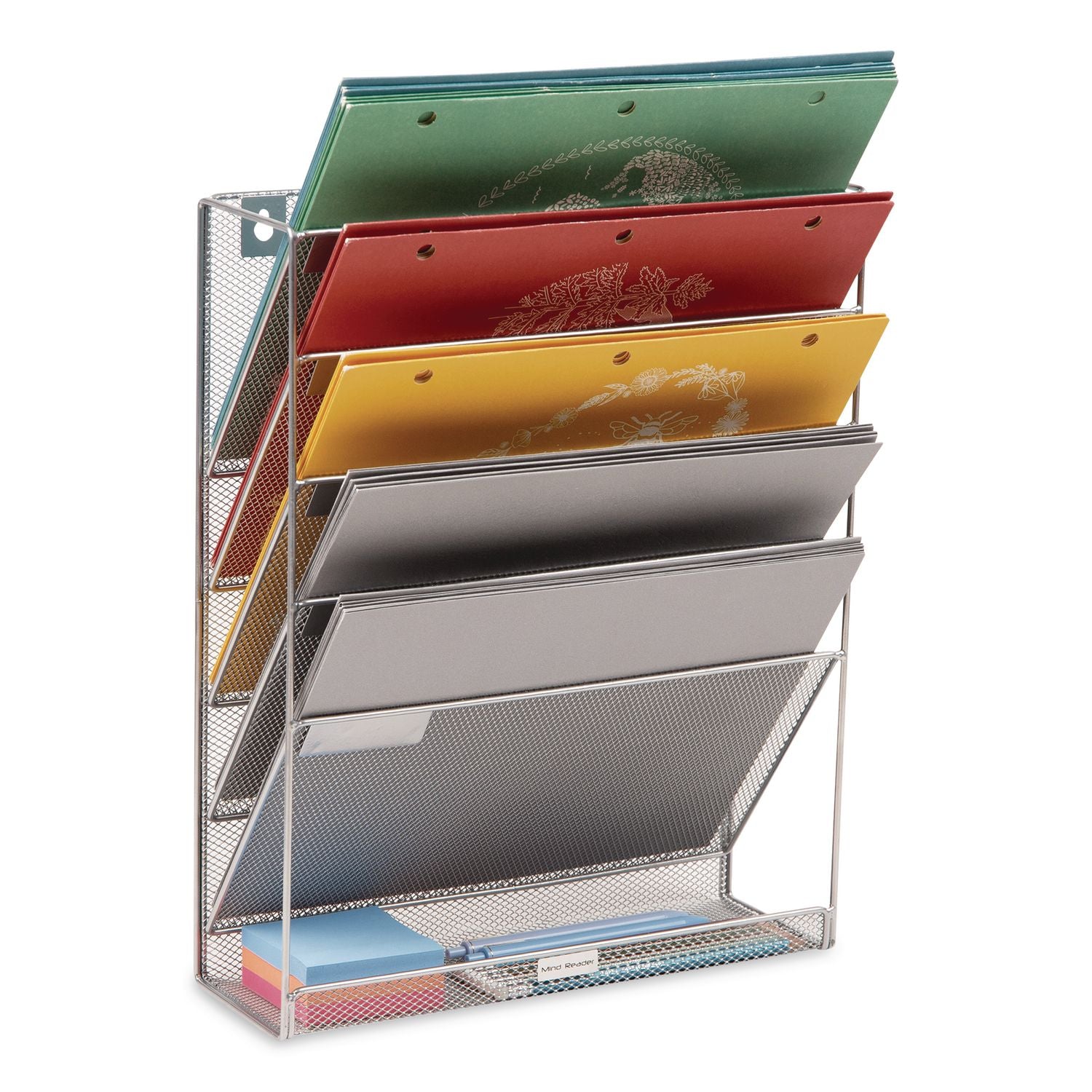 5-Pocket Metal Mesh Mountable Wall File, 5 Sections, Letter Size, 12.75 X 4 X 16, Silver