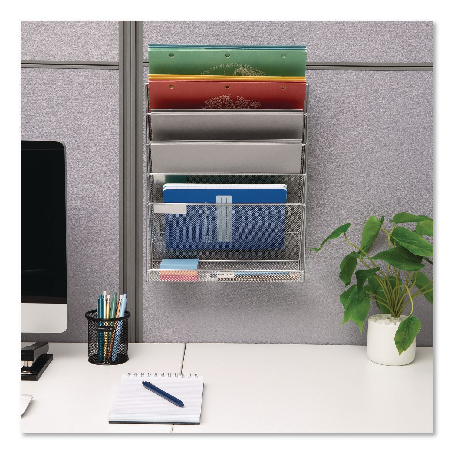 5-Pocket Metal Mesh Mountable Wall File, 5 Sections, Letter Size, 12.75 X 4 X 16, Silver