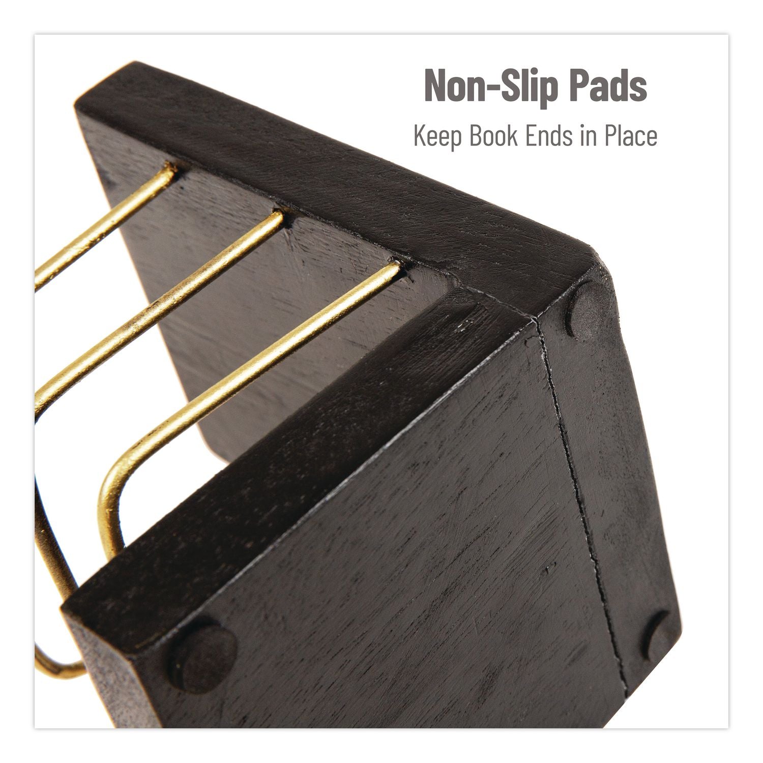 Wood Decorative Basket Bookends, Nonslip Base, 4 X 4 X 5, Wood/Metal, Brown/Gold