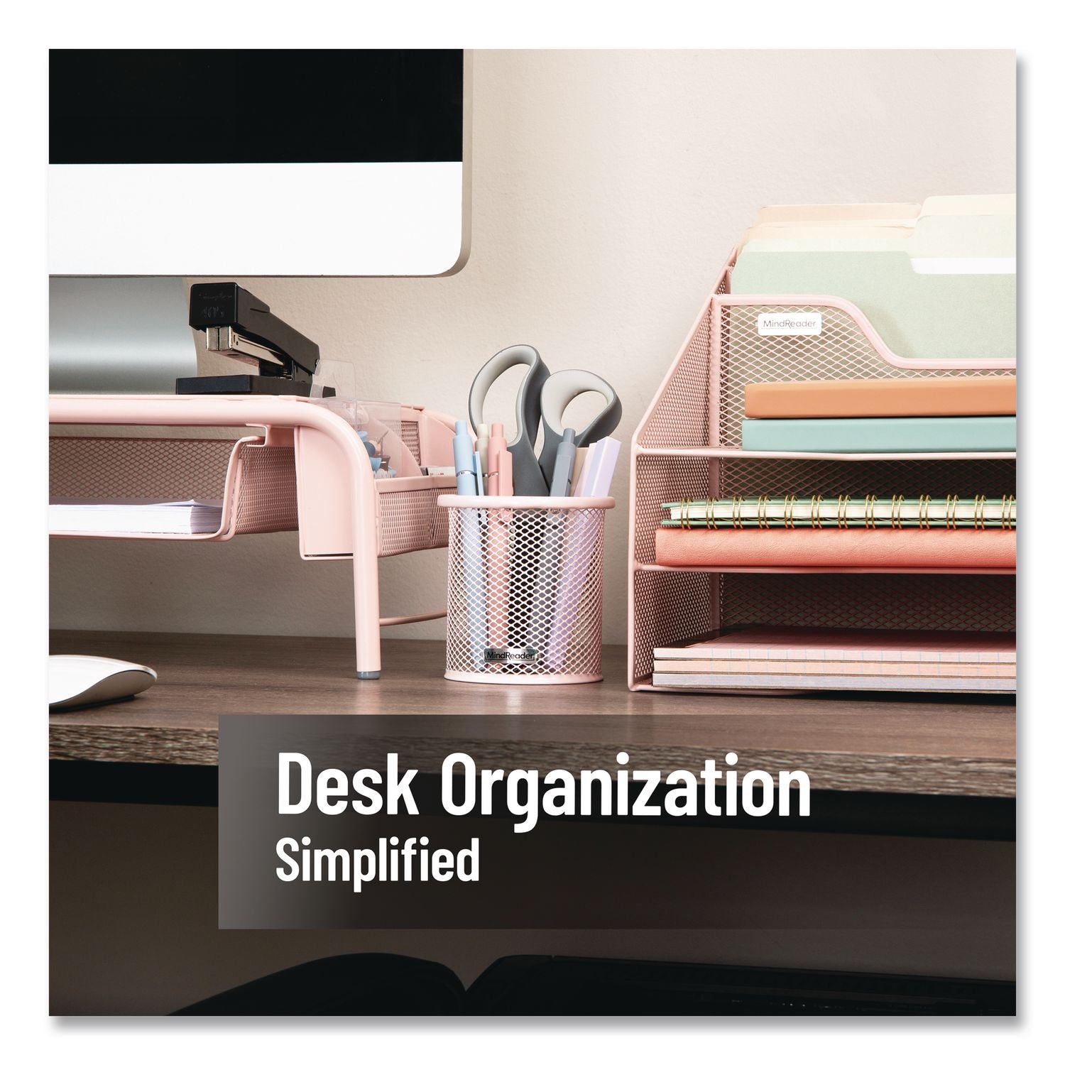 Metal Pen Holder, 3.5" X 3.5" X 3.75", Pink, 3 Pieces/Set