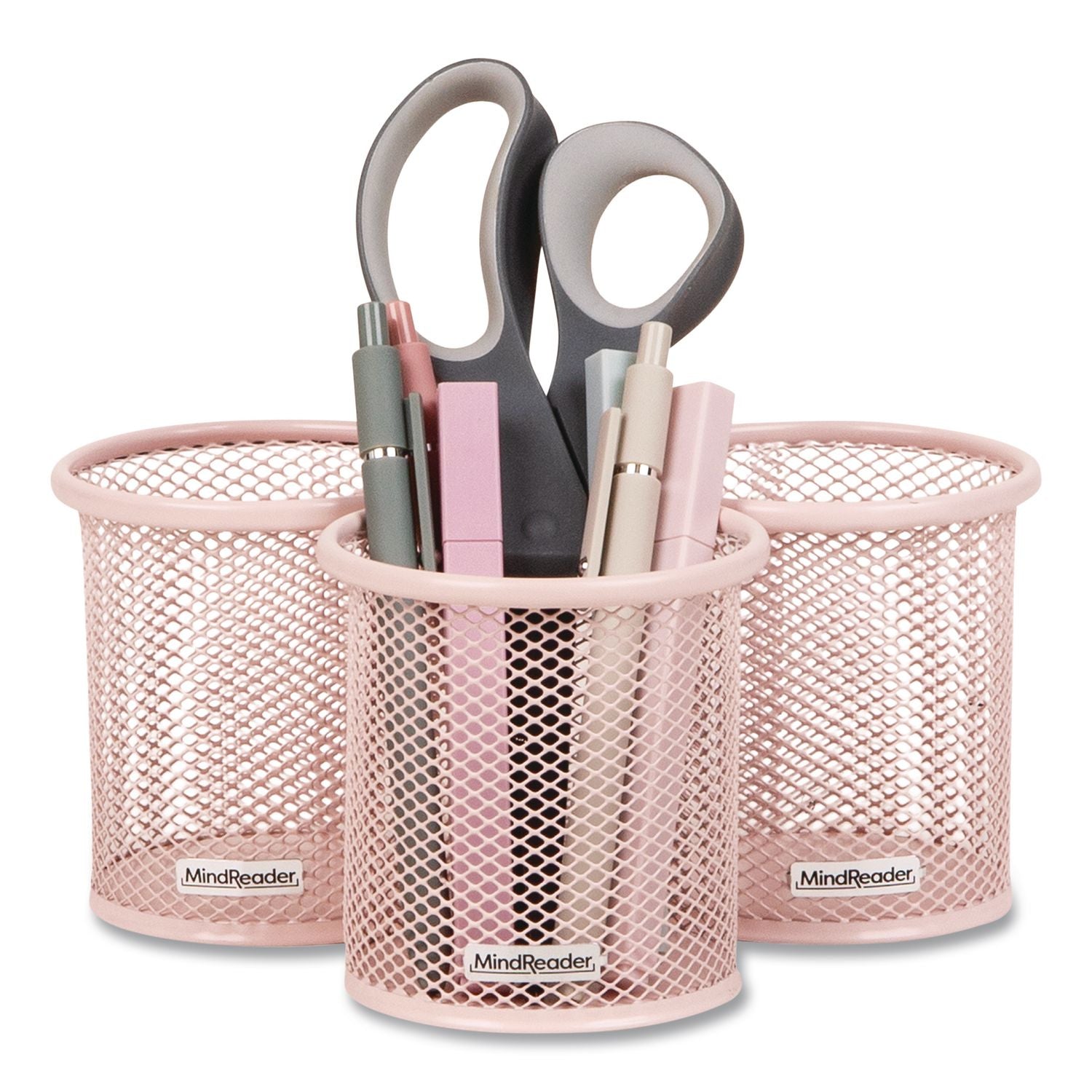 Metal Pen Holder, 3.5" X 3.5" X 3.75", Pink, 3 Pieces/Set