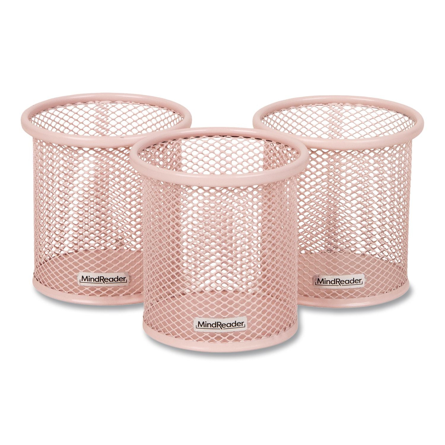 Metal Pen Holder, 3.5" X 3.5" X 3.75", Pink, 3 Pieces/Set