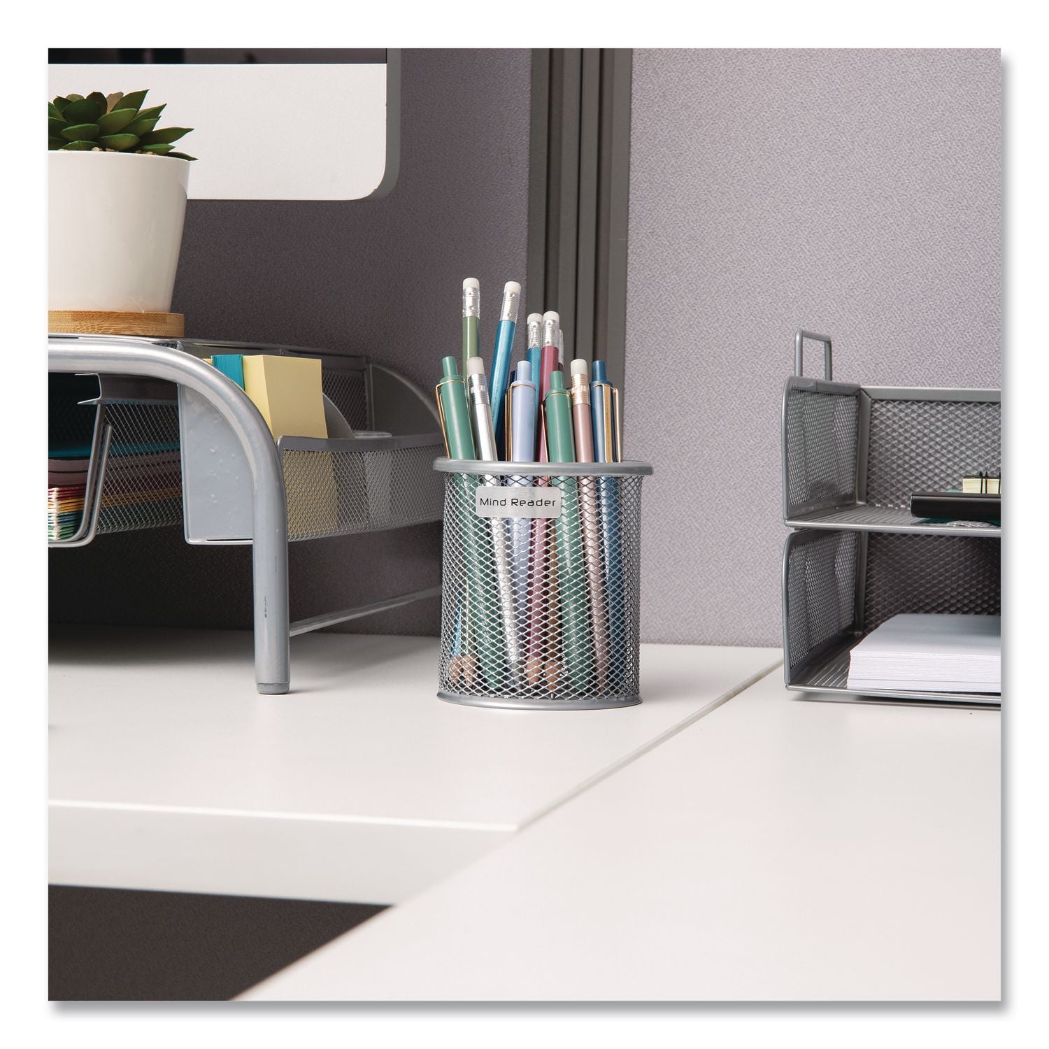 Metal Pen Holder, 3.5" X 3.5" X 3.75", Silver, 3 Pieces/Set