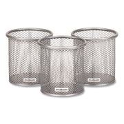 Metal Pen Holder, 3.5" X 3.5" X 3.75", Silver, 3 Pieces/Set