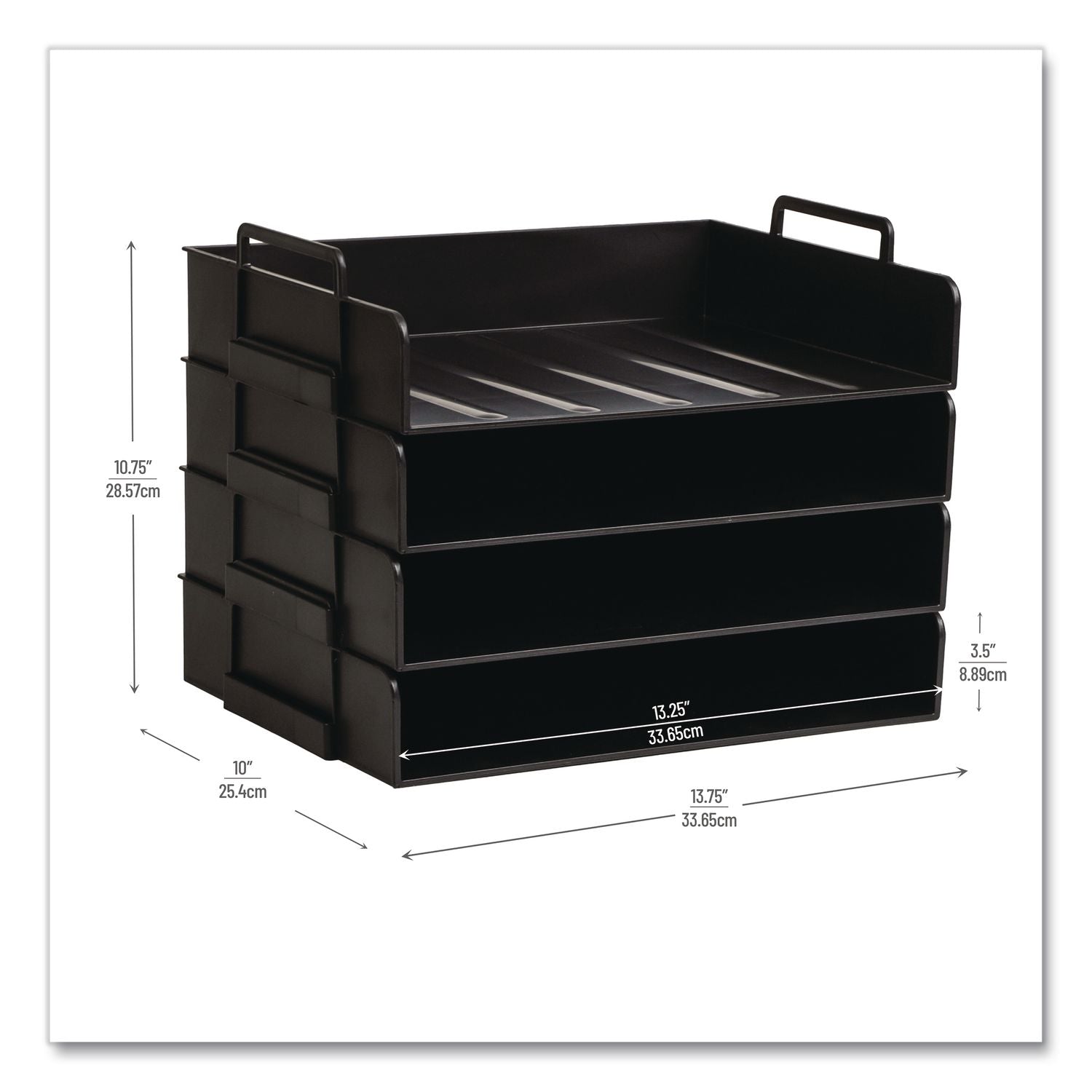 Stackable Plastic Desk Tray, 4 Sections, Letter Size, 13.75 X 10 X 10.75, Black
