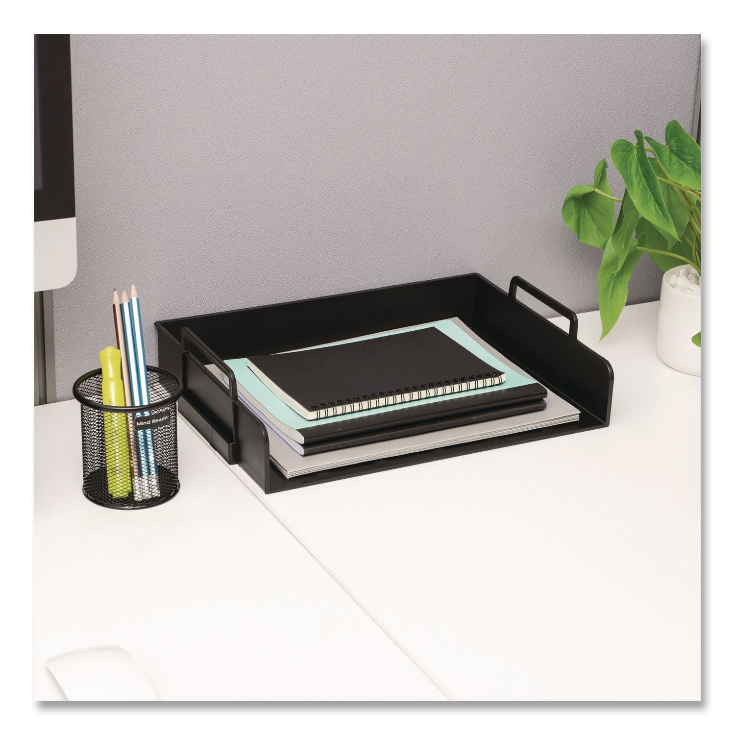 Stackable Plastic Desk Tray, 4 Sections, Letter Size, 13.75 X 10 X 10.75, Black