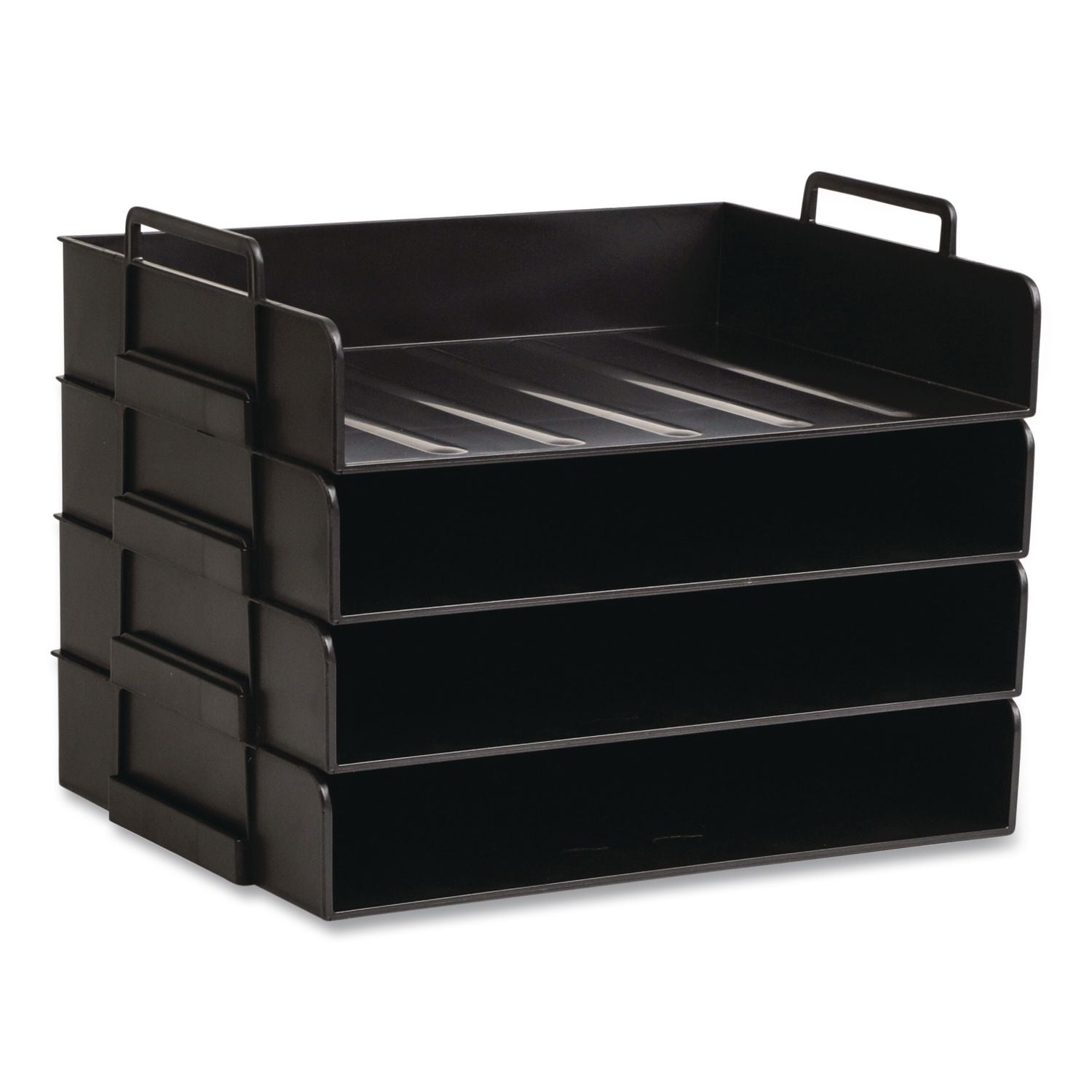 Stackable Plastic Desk Tray, 4 Sections, Letter Size, 13.75 X 10 X 10.75, Black