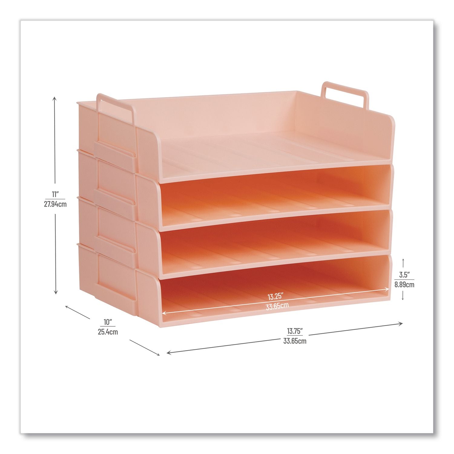 Stackable Plastic Desk Tray, 4 Sections, Letter Size, 13.75 X 10 X 10.75, Pink