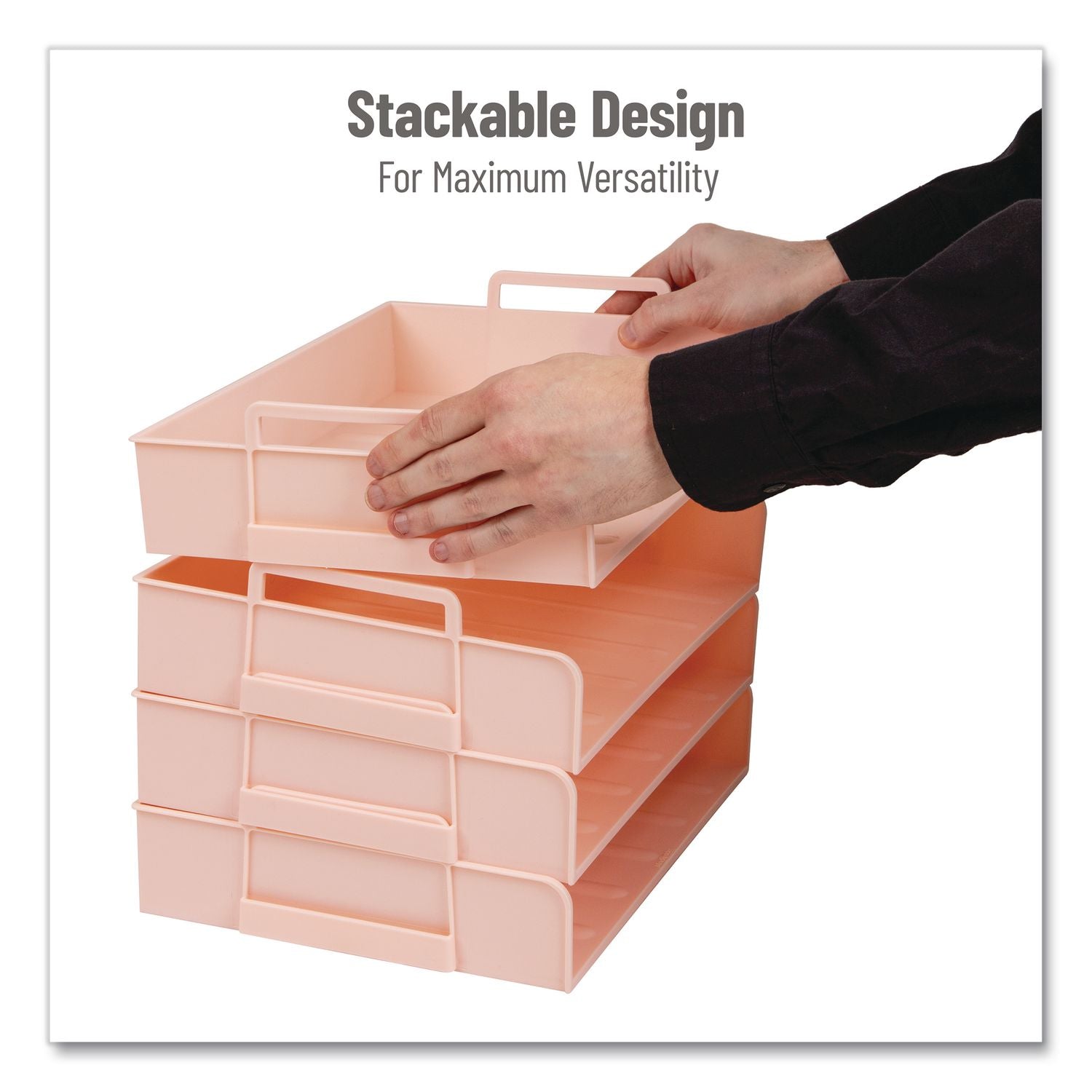 Stackable Plastic Desk Tray, 4 Sections, Letter Size, 13.75 X 10 X 10.75, Pink