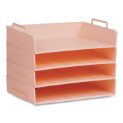 Stackable Plastic Desk Tray, 4 Sections, Letter Size, 13.75 X 10 X 10.75, Pink