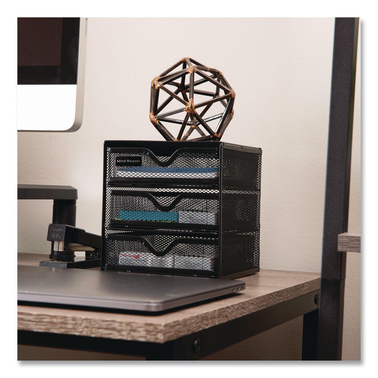 Metal Geometric Sculpture, 4.75 X 4.75 X 4.5, Black/Bronze