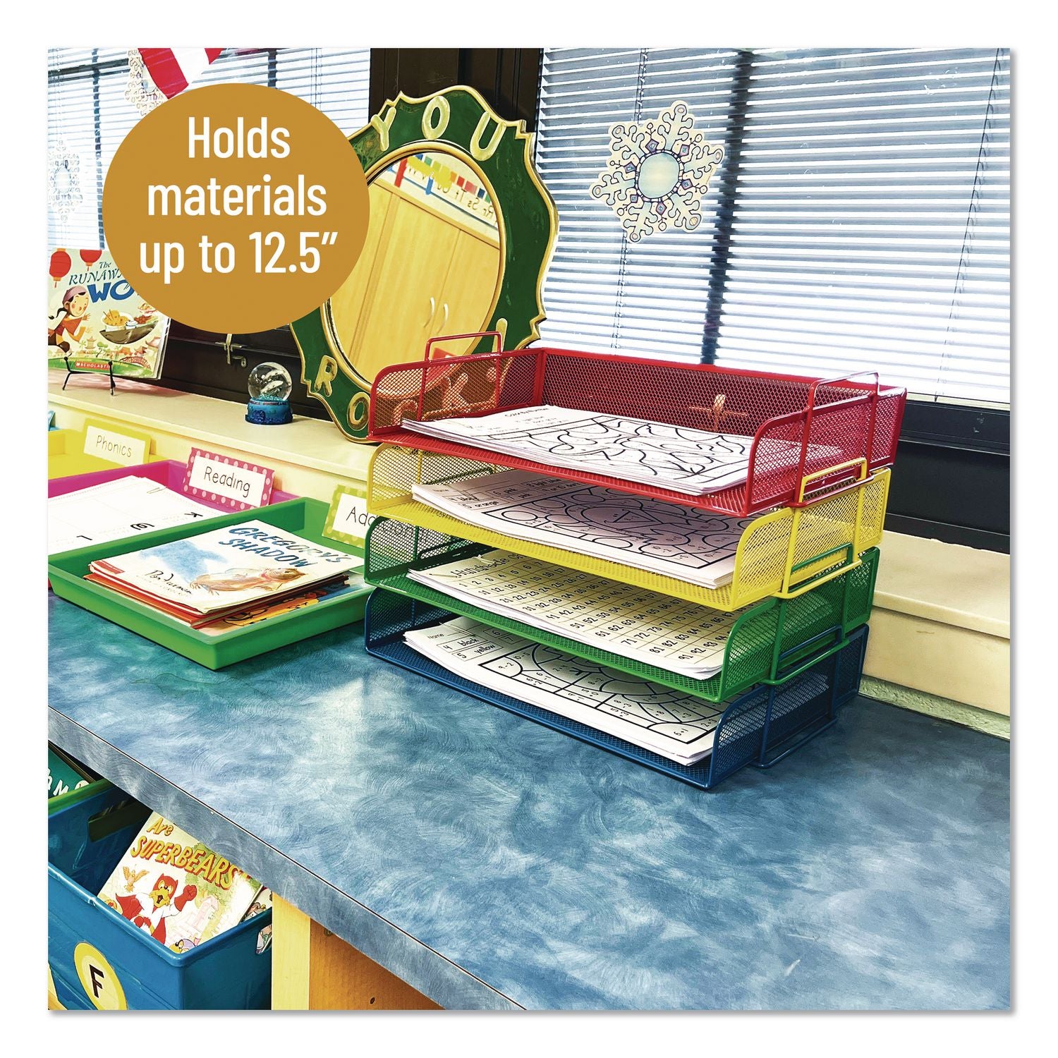 Metal Mesh Stackable Letter Tray, 4 Sections, Letter Size, 13.25 X 9.75 X 11.25, Assorted