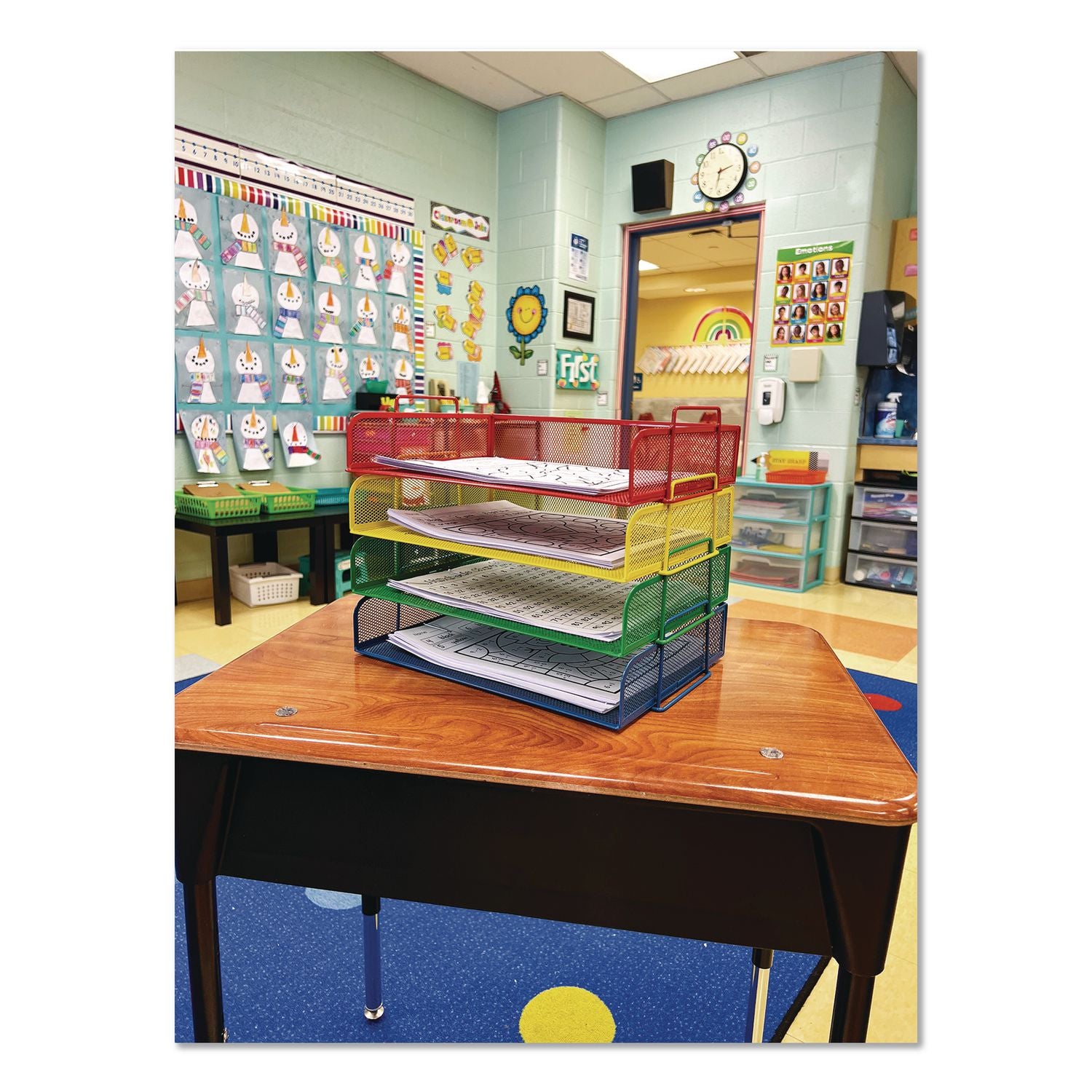 Metal Mesh Stackable Letter Tray, 4 Sections, Letter Size, 13.25 X 9.75 X 11.25, Assorted