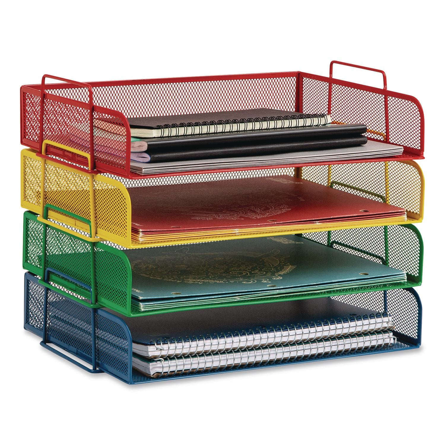 Metal Mesh Stackable Letter Tray, 4 Sections, Letter Size, 13.25 X 9.75 X 11.25, Assorted