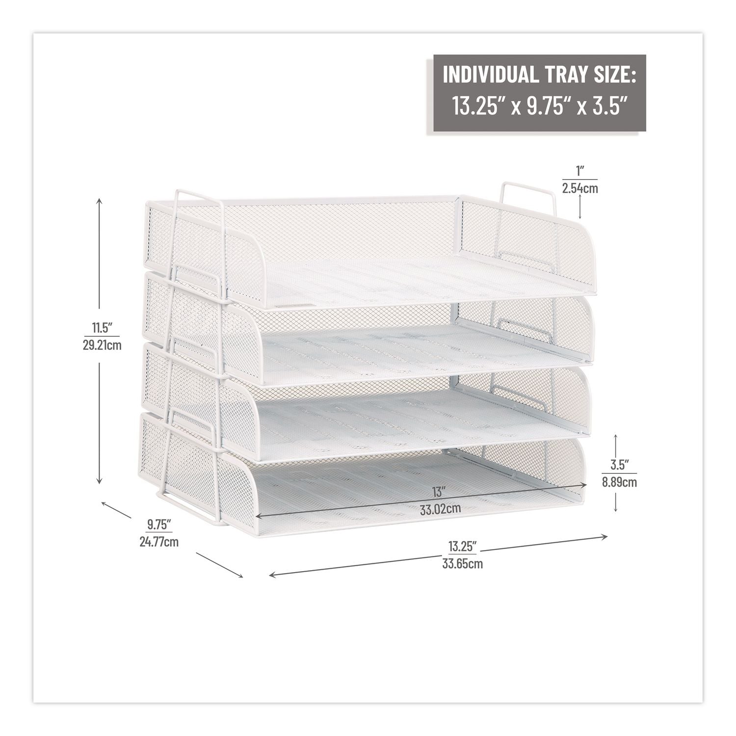 Metal Mesh Stackable Letter Tray, 4 Sections, Letter Size, 13.25 X 9.75 X 11.5, White