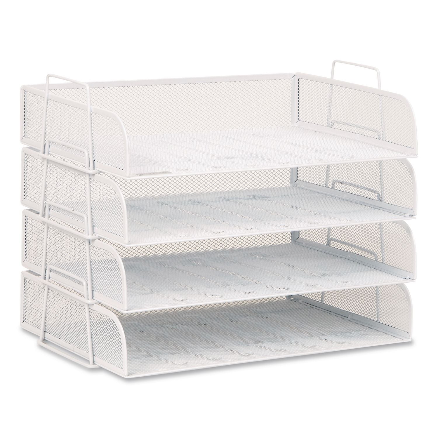 Metal Mesh Stackable Letter Tray, 4 Sections, Letter Size, 13.25 X 9.75 X 11.5, White