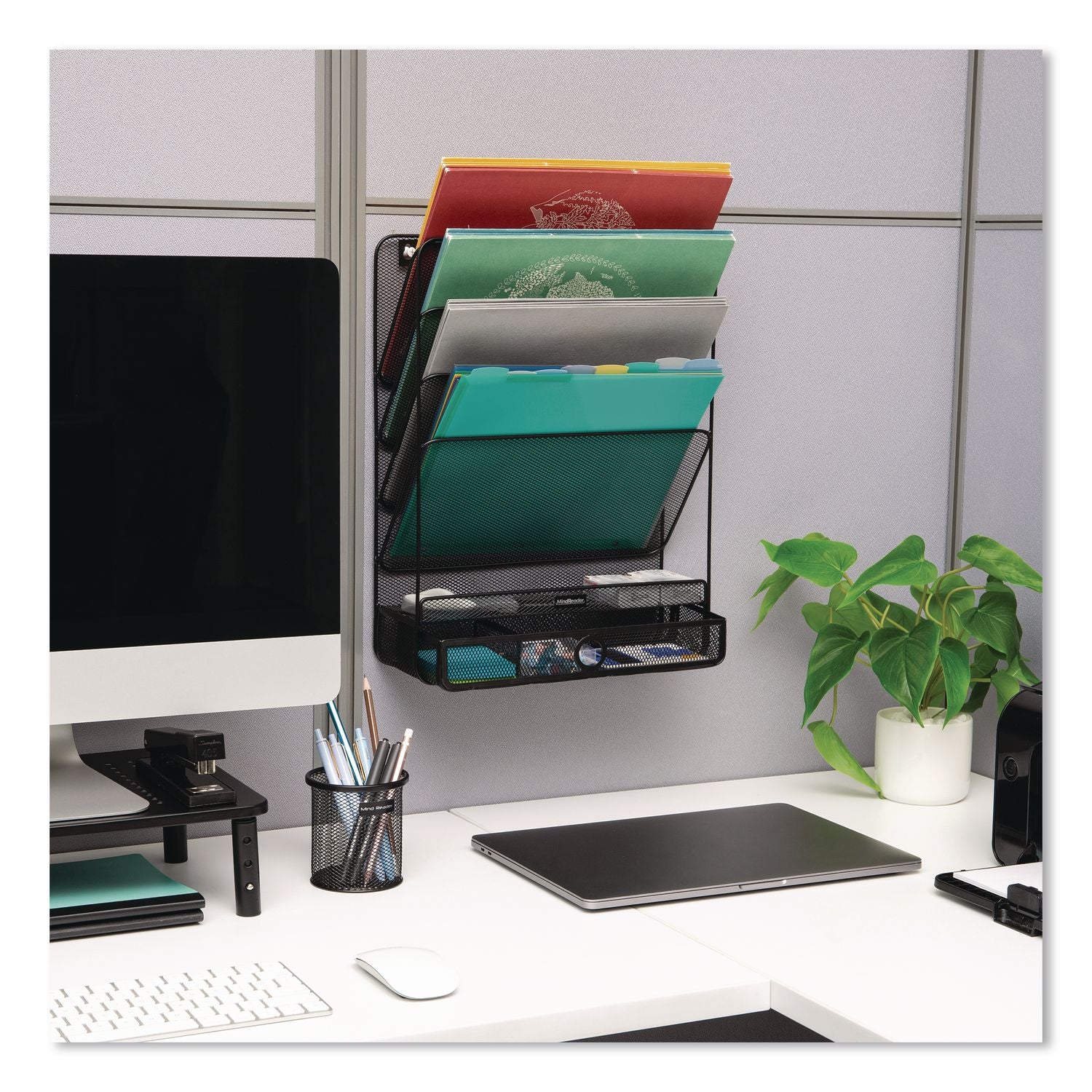 7-Compartment Metal Desk Shelf, 12.5 X 4 X 16.5, Black