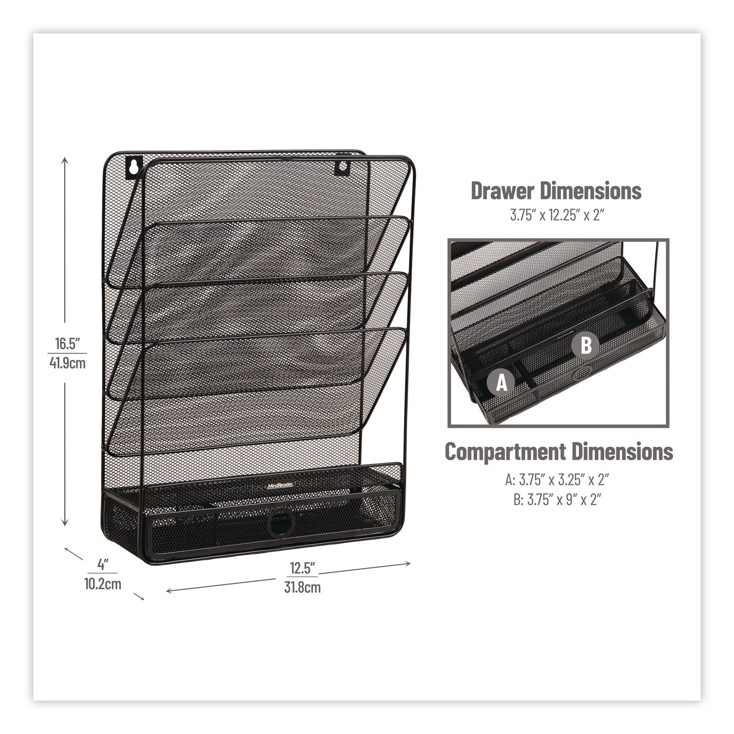 7-Compartment Metal Desk Shelf, 12.5 X 4 X 16.5, Black