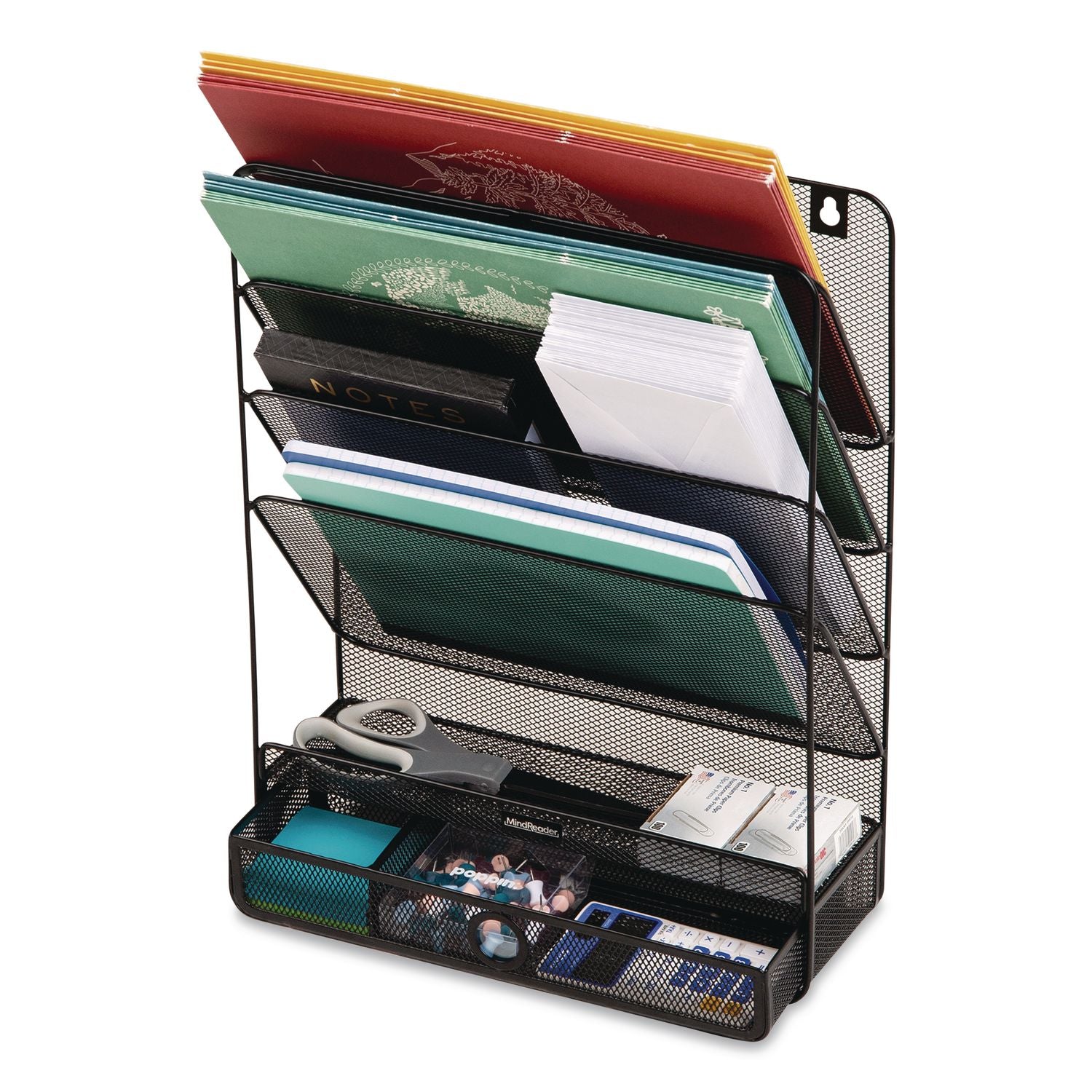 7-Compartment Metal Desk Shelf, 12.5 X 4 X 16.5, Black
