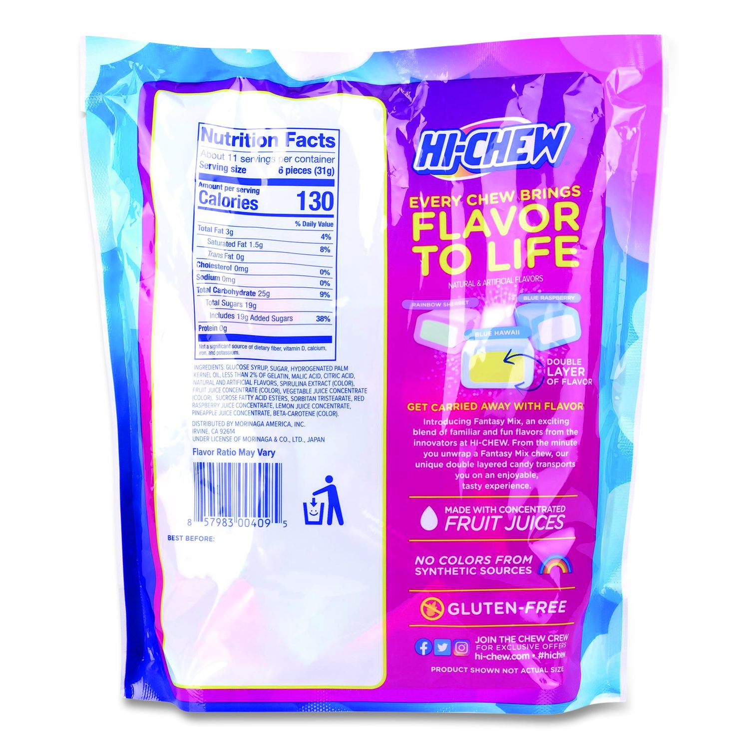 Stand Up Pouch Fantasy Mix, Rainbow Sherbet/Blue Hawaii/Blue Raspberry, 11.65 Oz Pouch, 2/Carton