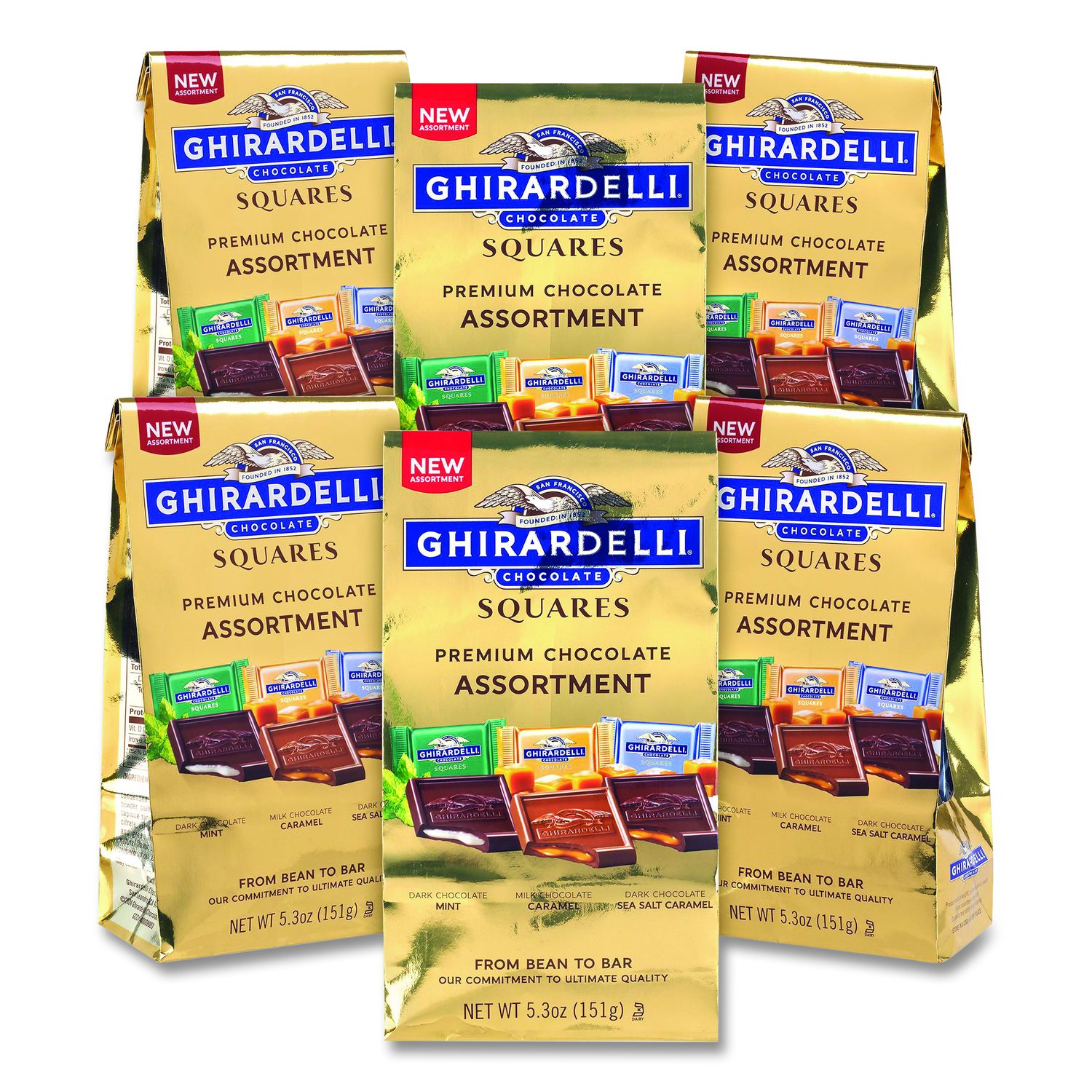 Premium Chocolate Assortment Squares, 5.3 Oz Bag, 6/Carton