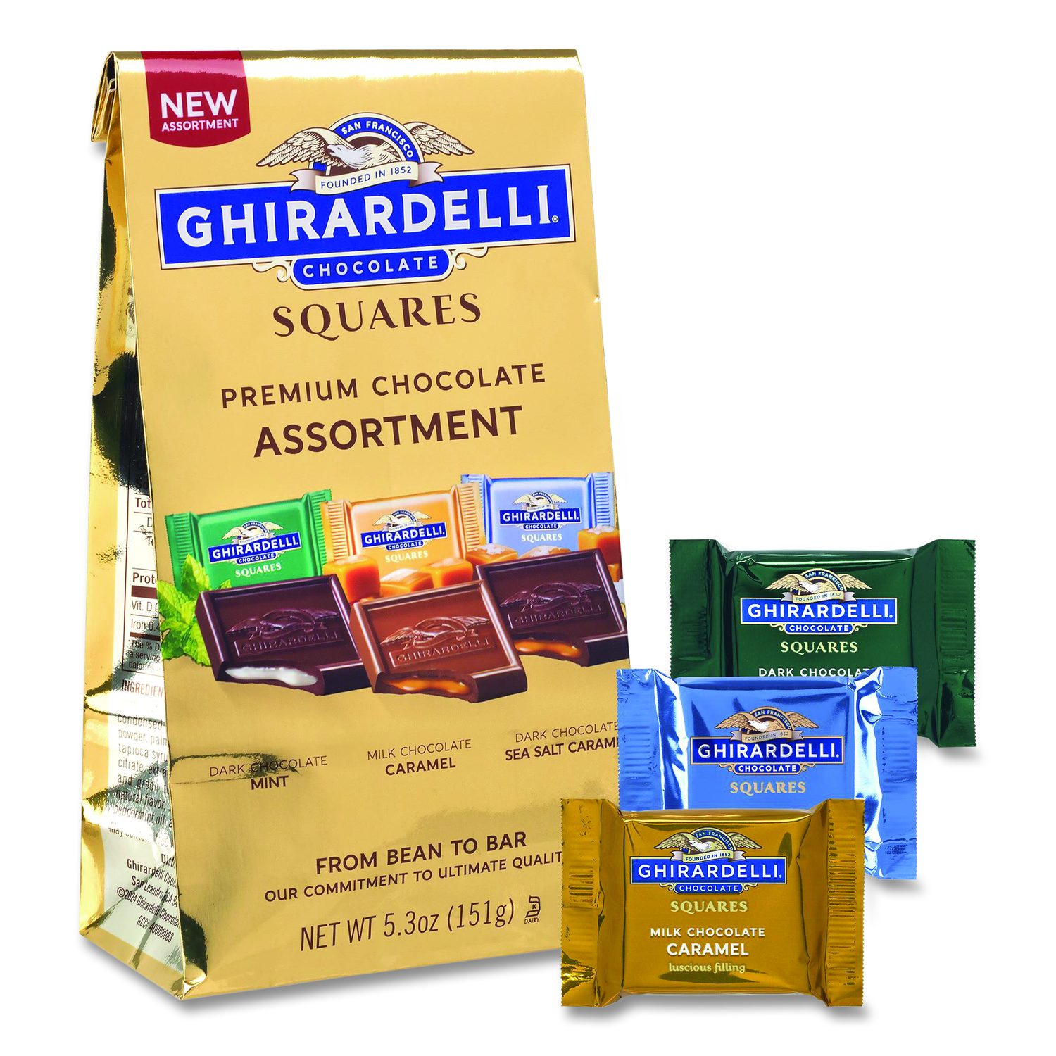 Premium Chocolate Assortment Squares, 5.3 Oz Bag, 6/Carton