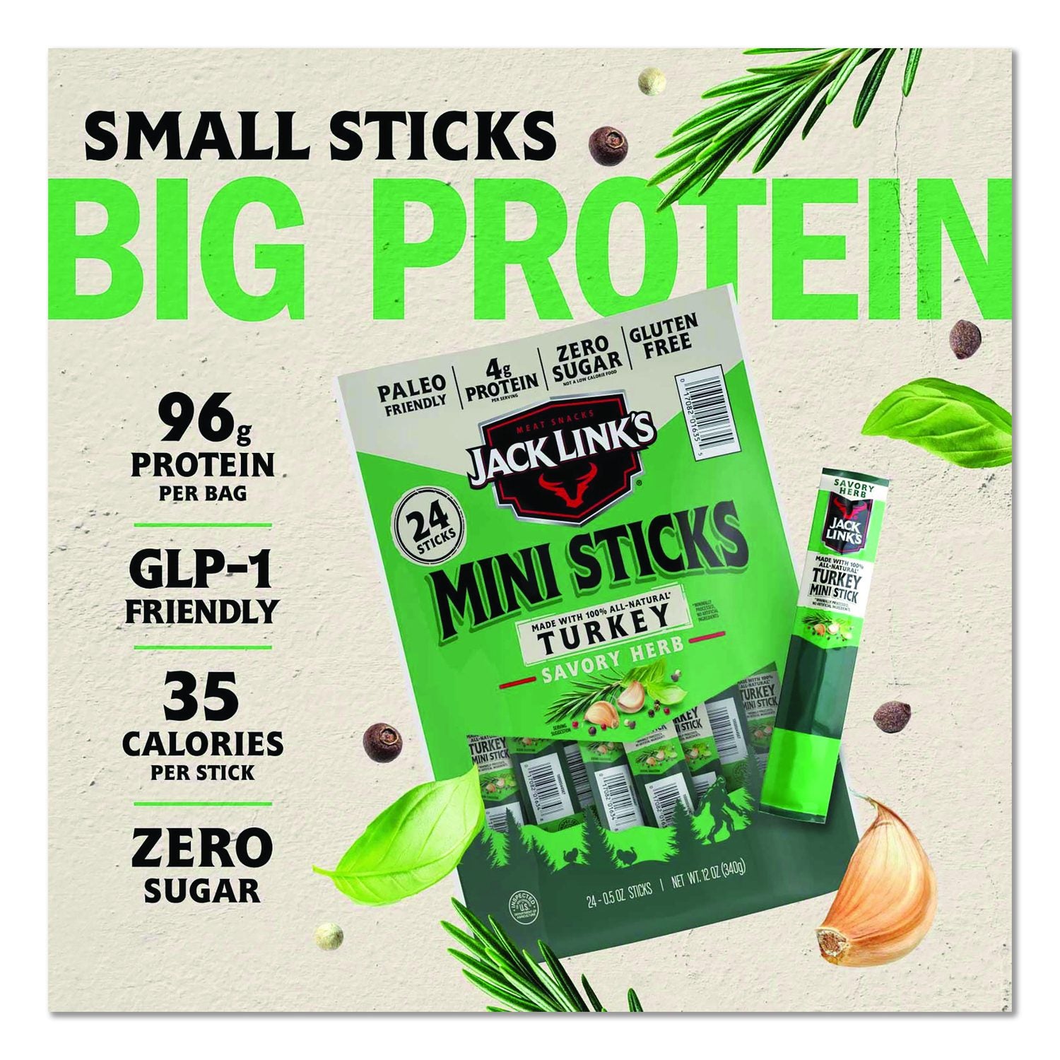 Savory Herb Mini Turkey Stick, 0.5 Oz Stick, 24/Pack