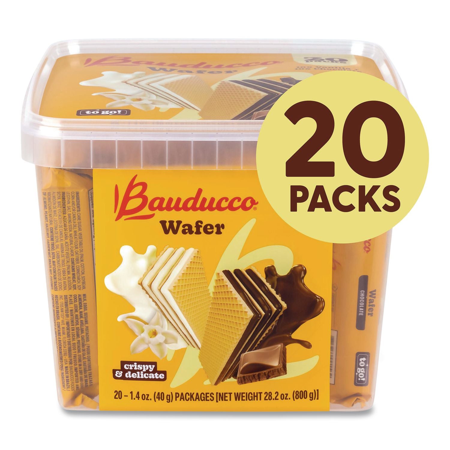 Mini Wafer Cookies Tub, Chocolate/Vanilla, 1.4 Oz Packets, 20/Carton