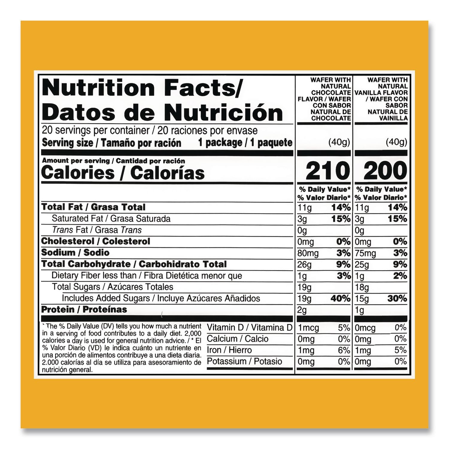 Mini Wafer Cookies Tub, Chocolate/Vanilla, 1.4 Oz Packets, 20/Carton