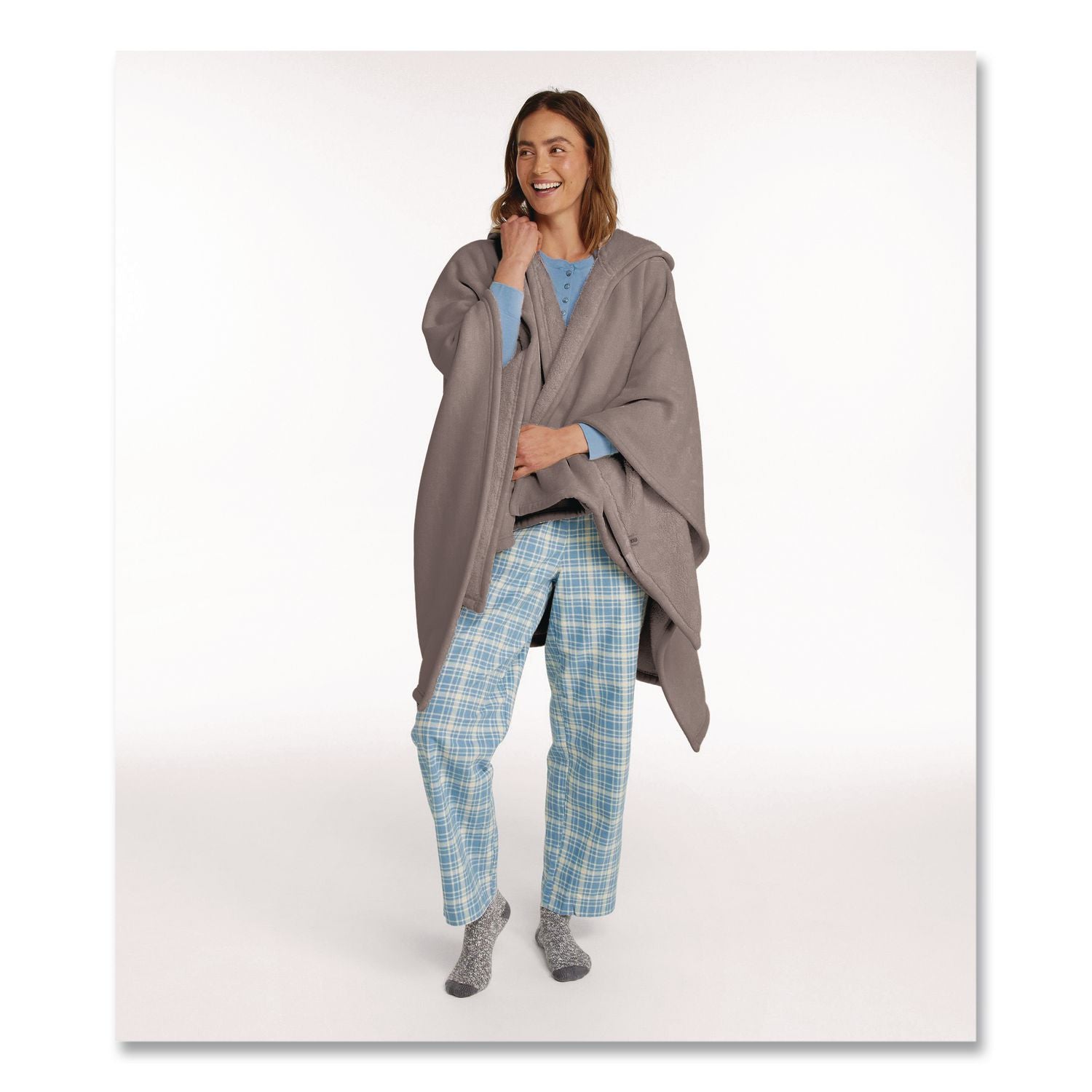 Cozy Chenille Wearable Throw, 58 X 60, Gray